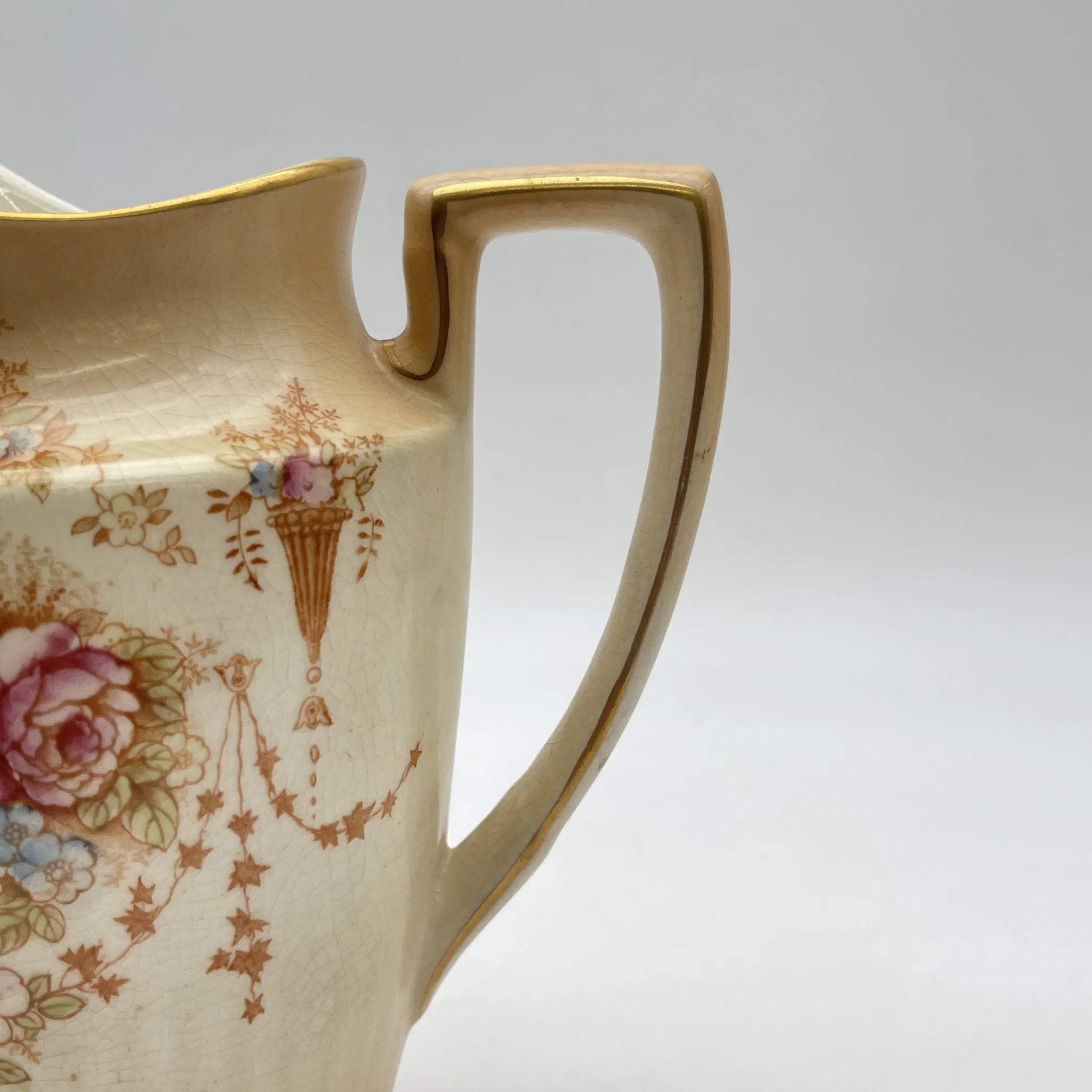 【古董】水壶/ Crown Devon / Spring / 1910-1920年代/陶器/英国/铜板转印,手工彩色金彩