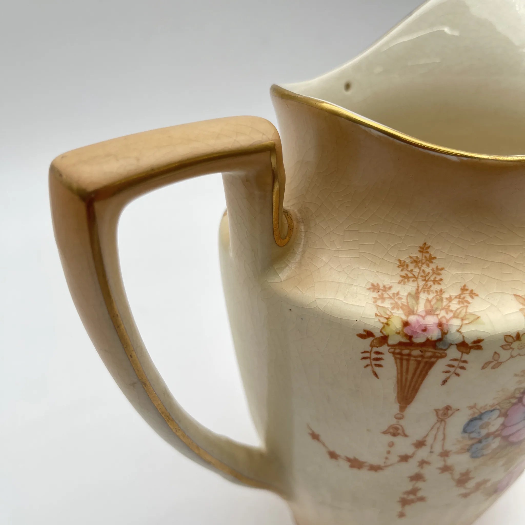 【古董】水壶/ Crown Devon / Spring / 1910-1920年代/陶器/英国/铜板转印,手工彩色金彩