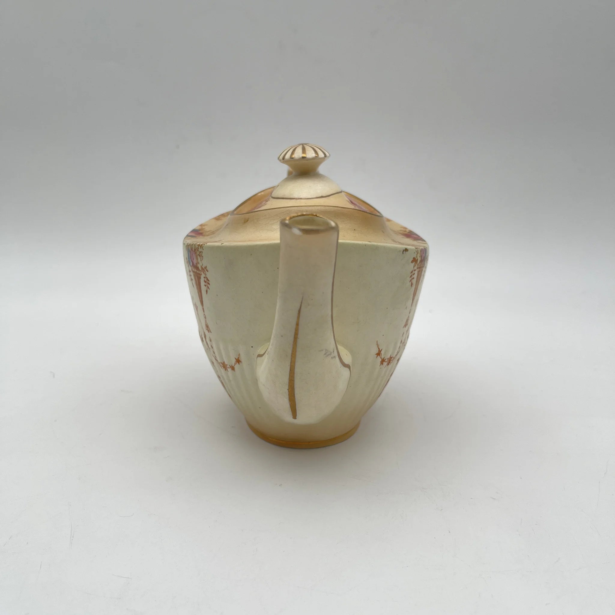 【アンティーク】 ティーポット / Crown Devon (クラウンデボン) / Spring / 1910-1920年代 / 陶器 / イギリス / 銅板転写, 手彩色 金彩