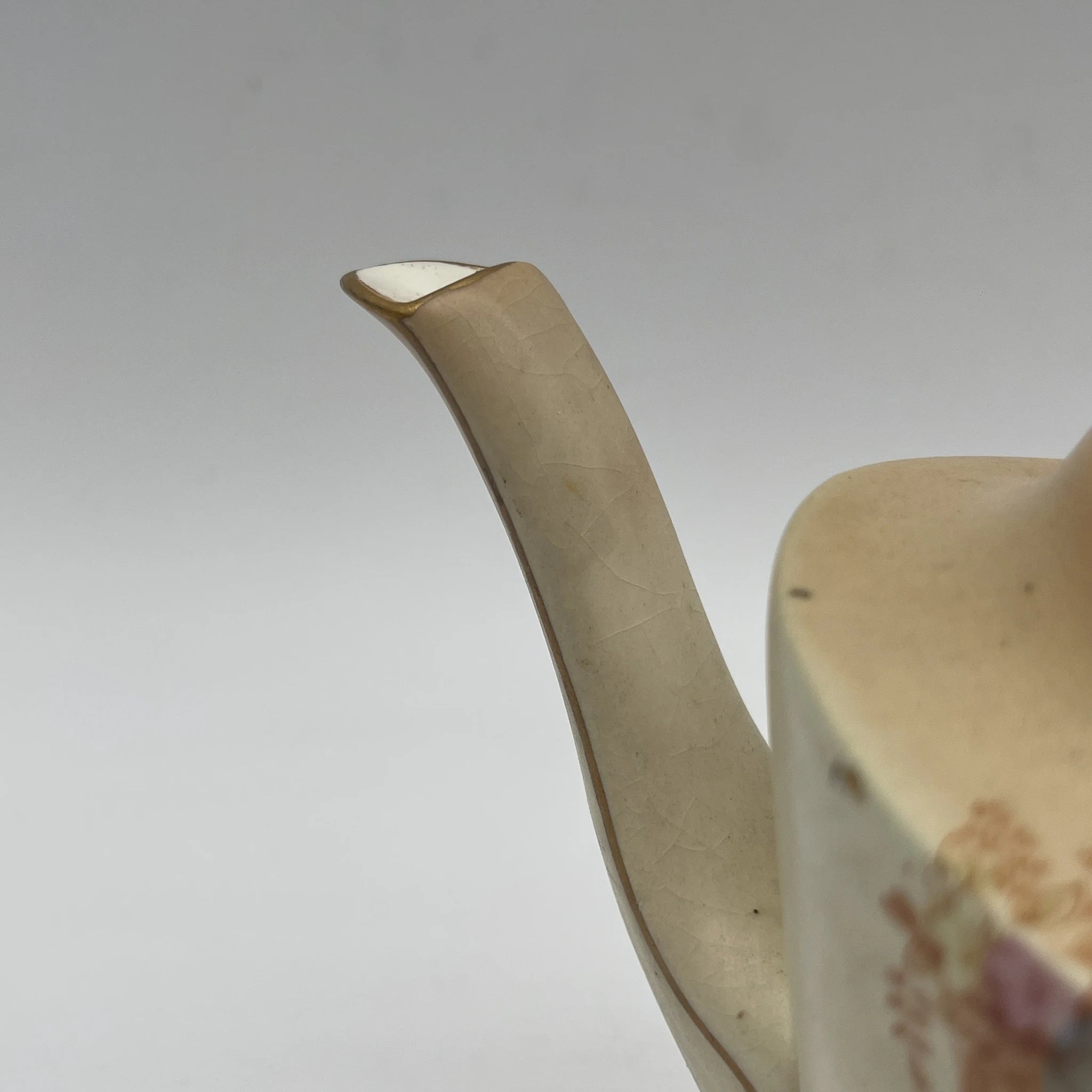 【アンティーク】 ティーポット / Crown Devon (クラウンデボン) / Spring / 1910-1920年代 / 陶器 / イギリス / 銅板転写, 手彩色 金彩