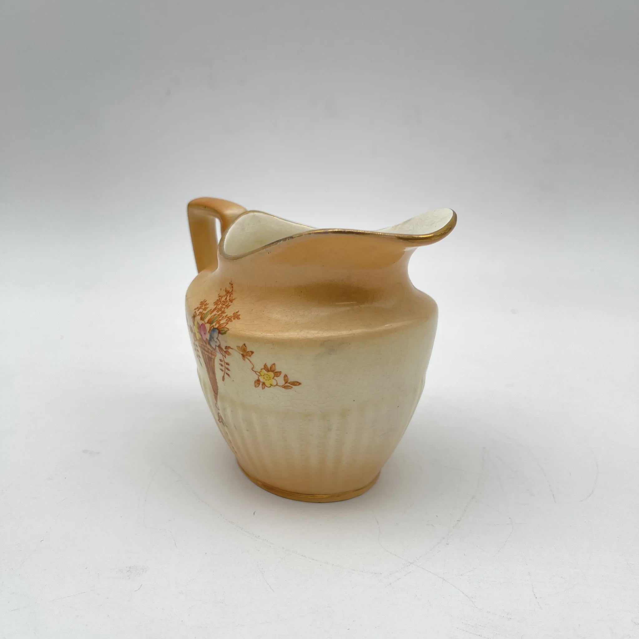 【アンティーク】 クリーマー (ミルクピッチャー) / Crown Devon (クラウンデボン) / Spring / 1910-1920年代 / 陶器 / イギリス / 銅板転写, 手彩色 金彩