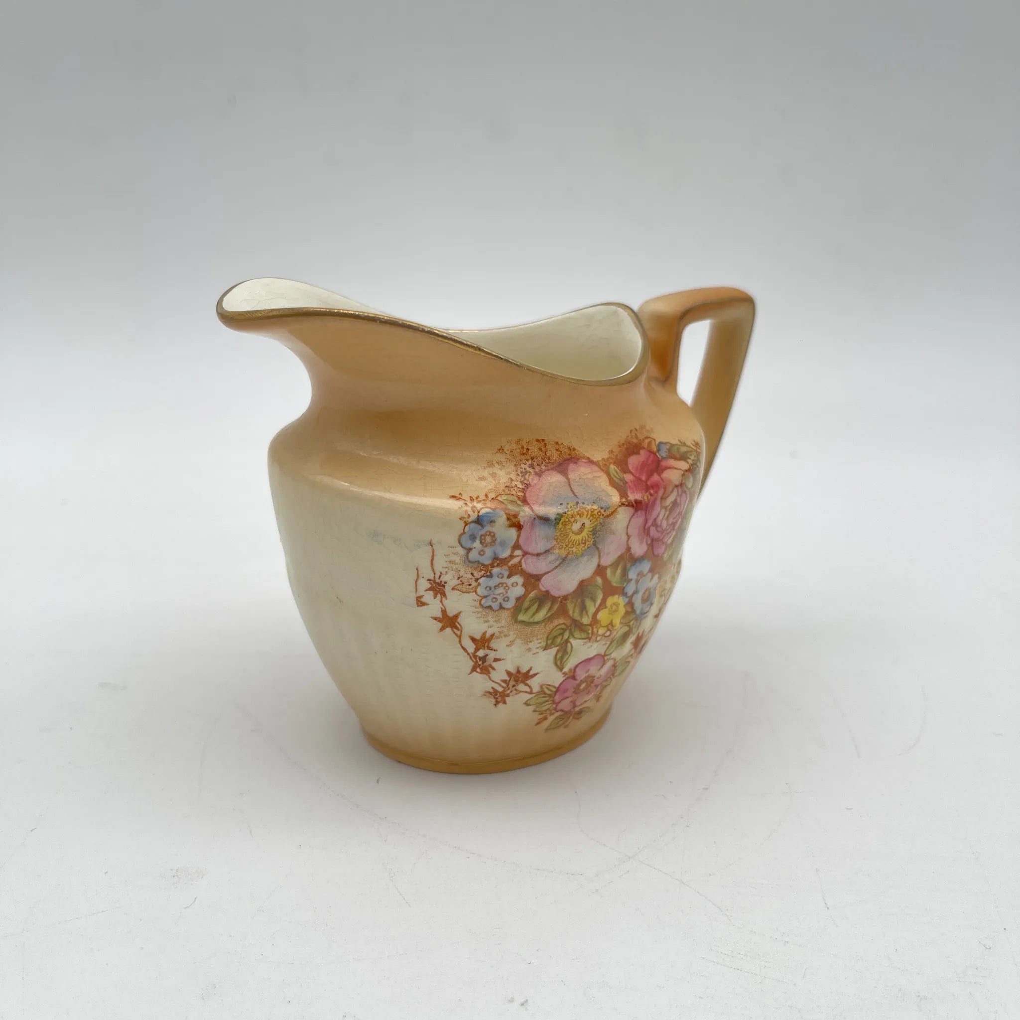 【アンティーク】 クリーマー (ミルクピッチャー) / Crown Devon (クラウンデボン) / Spring / 1910-1920年代 / 陶器 / イギリス / 銅板転写, 手彩色 金彩