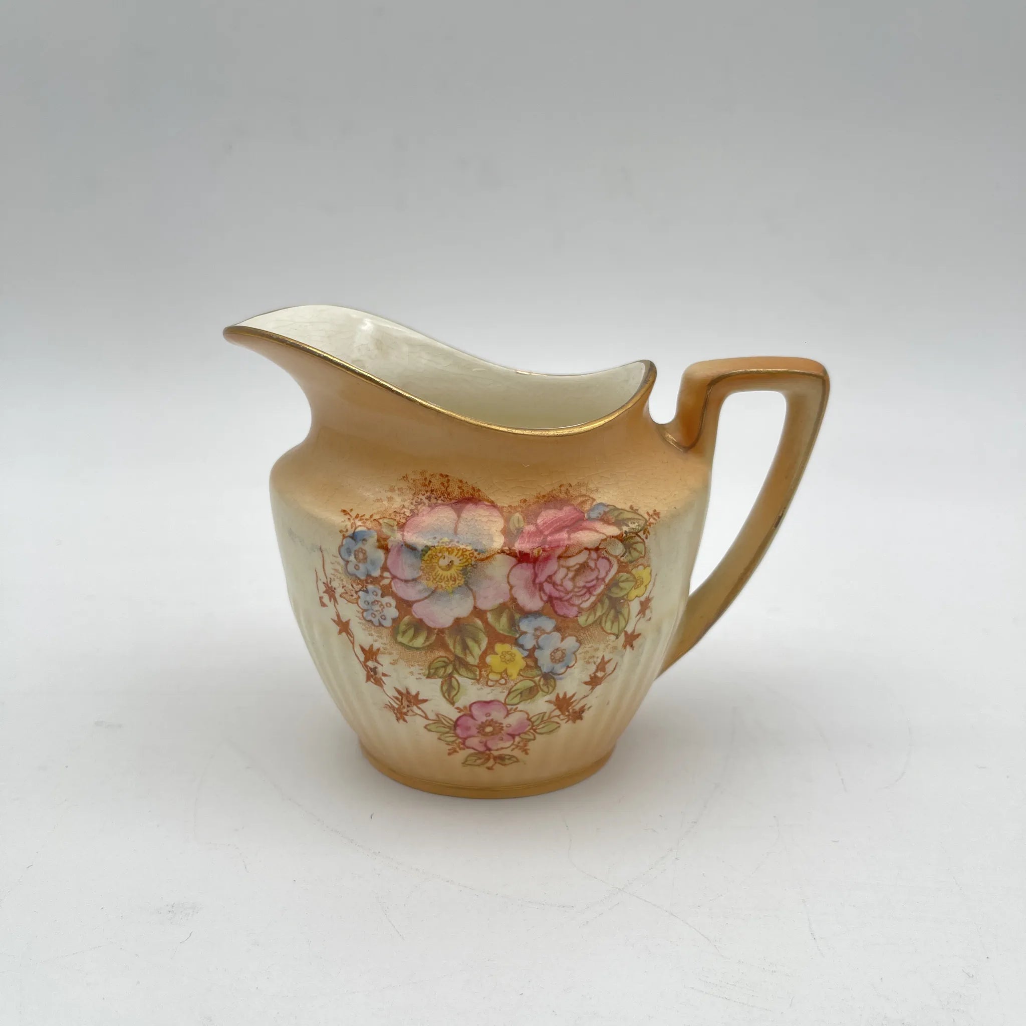 【アンティーク】 クリーマー (ミルクピッチャー) / Crown Devon (クラウンデボン) / Spring / 1910-1920年代 / 陶器 / イギリス / 銅板転写, 手彩色 金彩