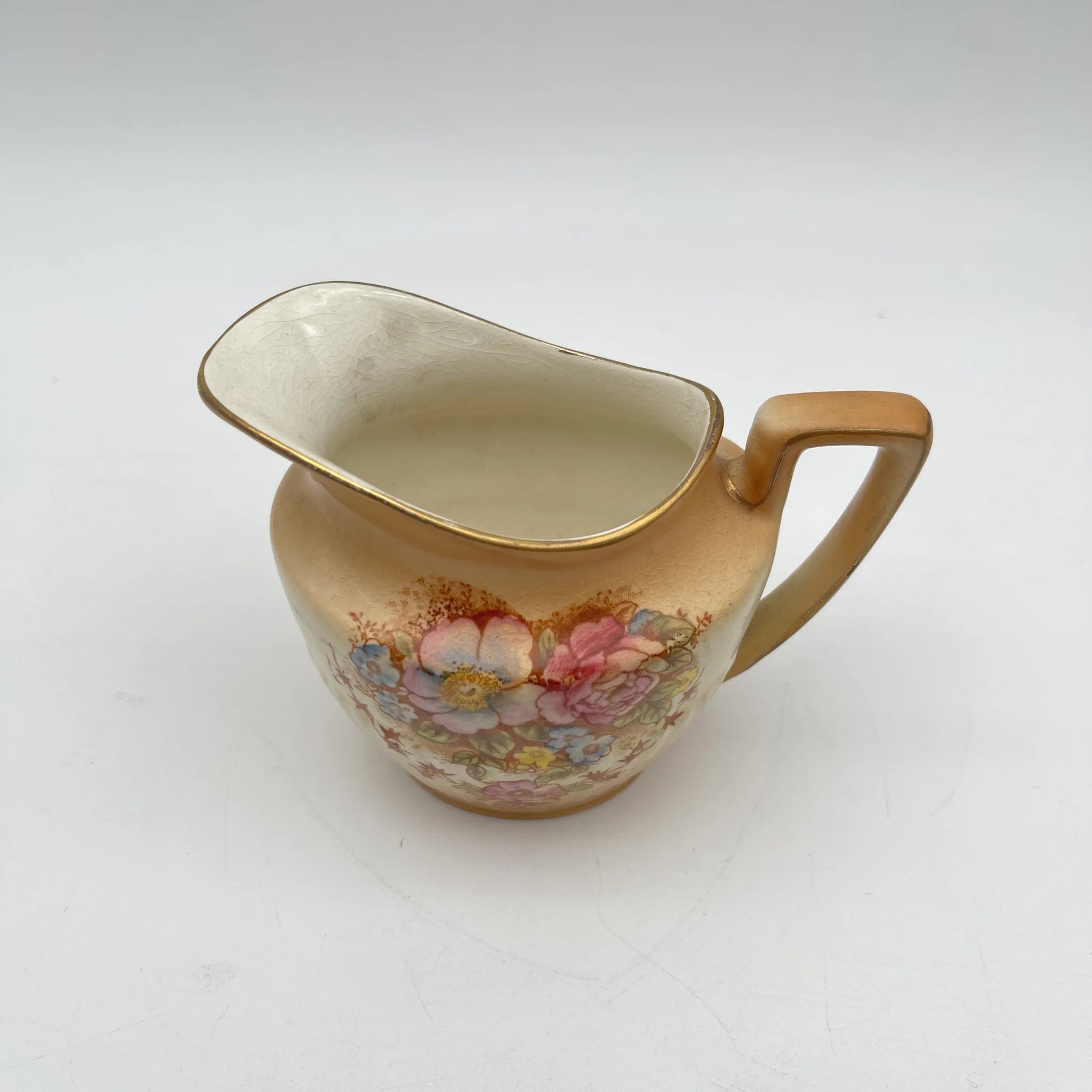 【アンティーク】 クリーマー (ミルクピッチャー) / Crown Devon (クラウンデボン) / Spring / 1910-1920年代 / 陶器 / イギリス / 銅板転写, 手彩色 金彩