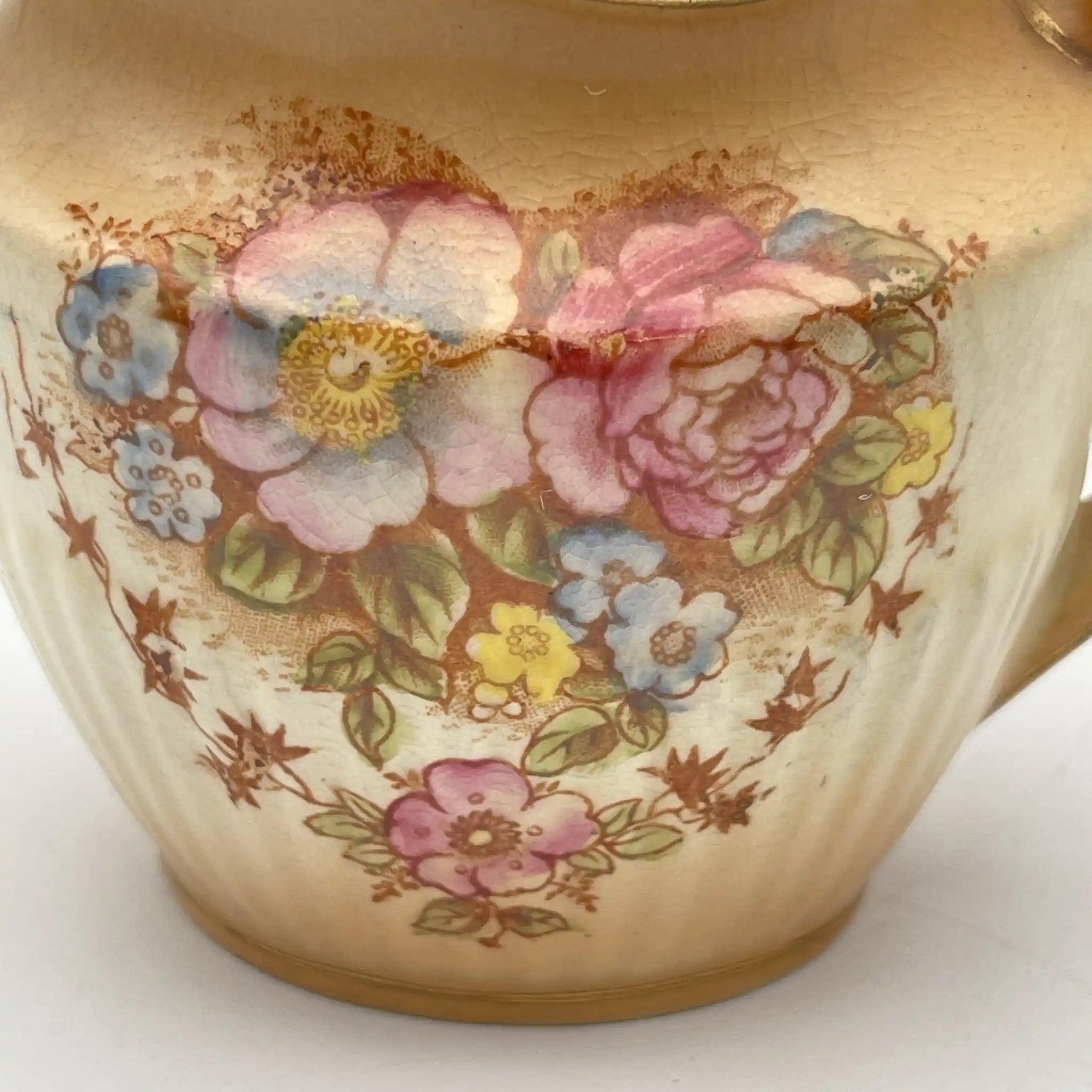 【アンティーク】 クリーマー (ミルクピッチャー) / Crown Devon (クラウンデボン) / Spring / 1910-1920年代 / 陶器 / イギリス / 銅板転写, 手彩色 金彩