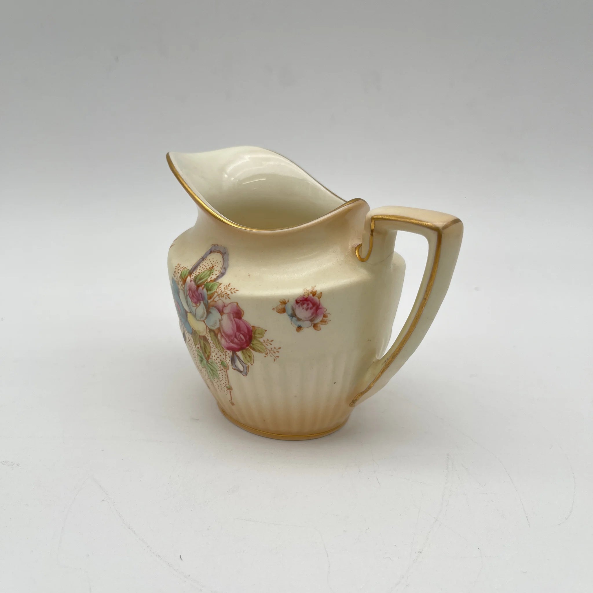 【アンティーク】 クリーマー (ミルクピッチャー) / Crown Devon (クラウンデボン) / Wye / 1910年代 / 陶器 / イギリス / 銅板転写, 手彩色 金彩