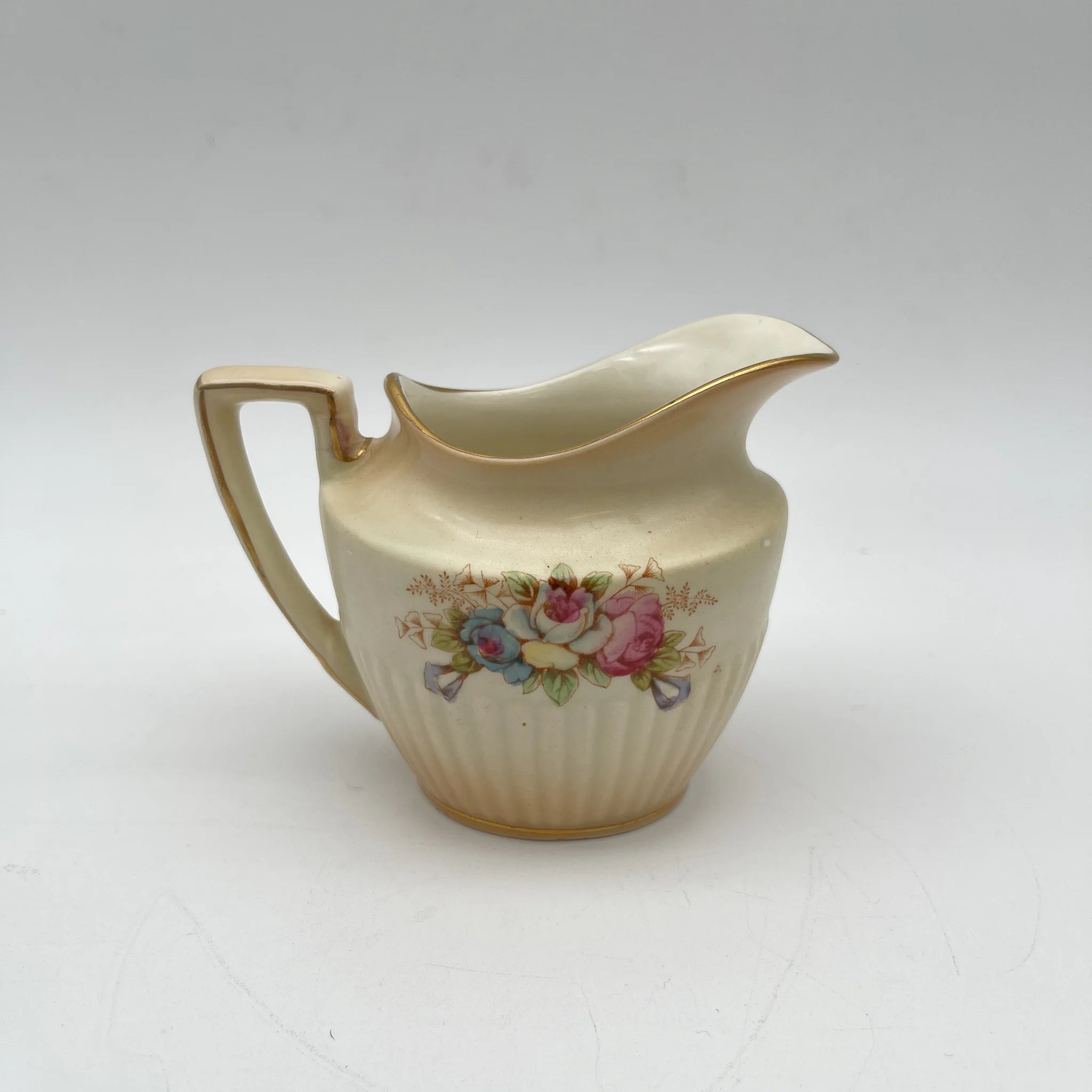 【古董】牛奶瓶/ Crown Devon / Wye / 1910年代/陶器/英国/铜板转印,手工彩色金彩