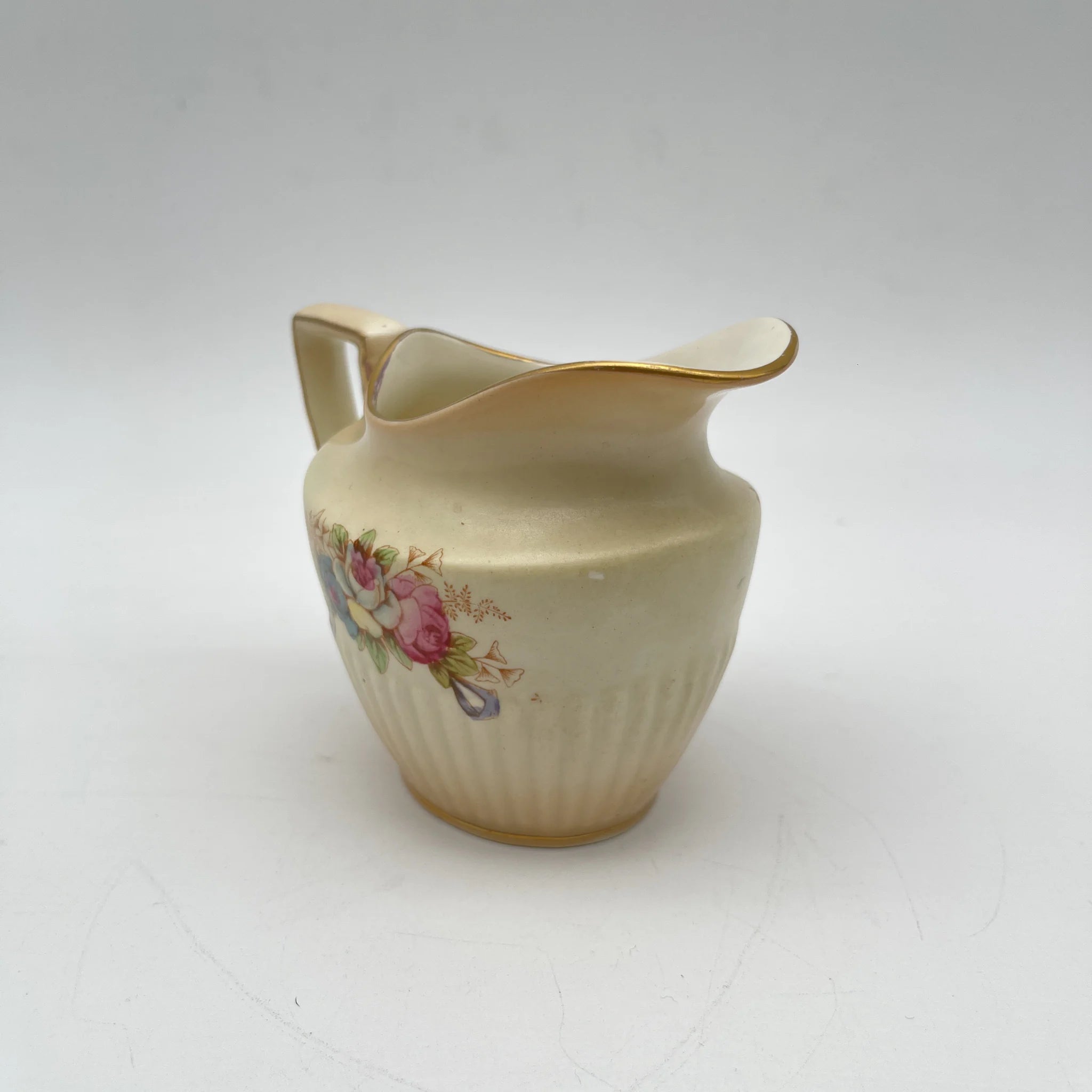 【古董】牛奶瓶/ Crown Devon / Wye / 1910年代/陶器/英国/铜板转印,手工彩色金彩