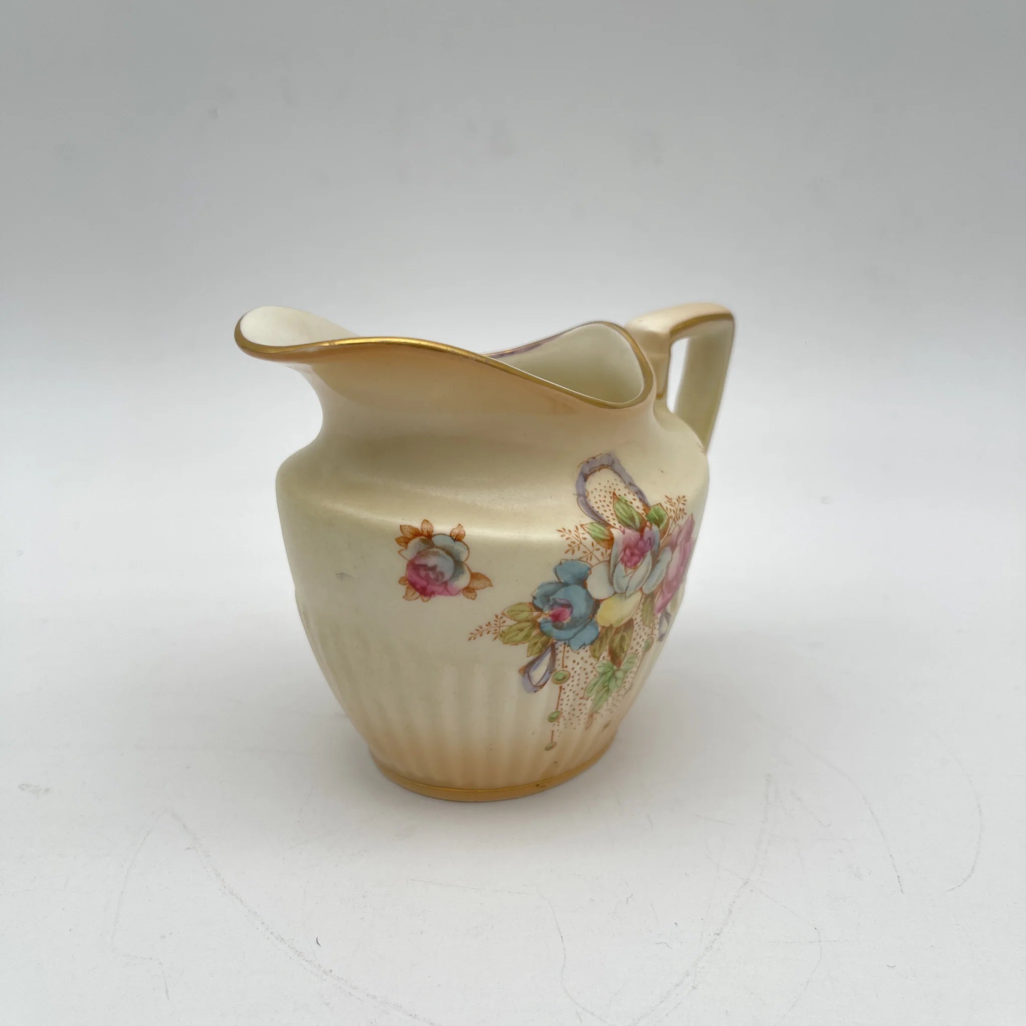 【古董】牛奶瓶/ Crown Devon / Wye / 1910年代/陶器/英国/铜板转印,手工彩色金彩