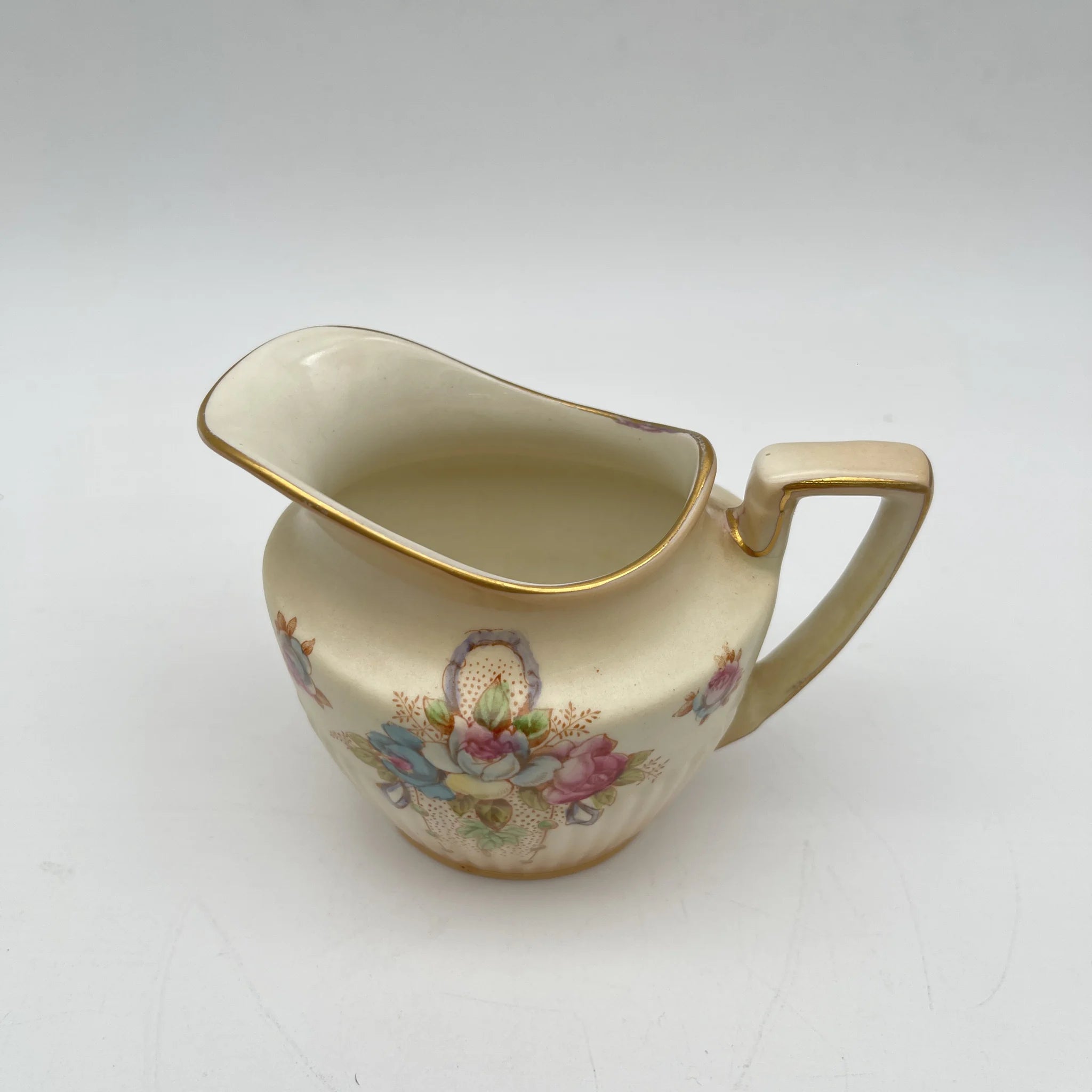 【古董】牛奶瓶/ Crown Devon / Wye / 1910年代/陶器/英国/铜板转印,手工彩色金彩