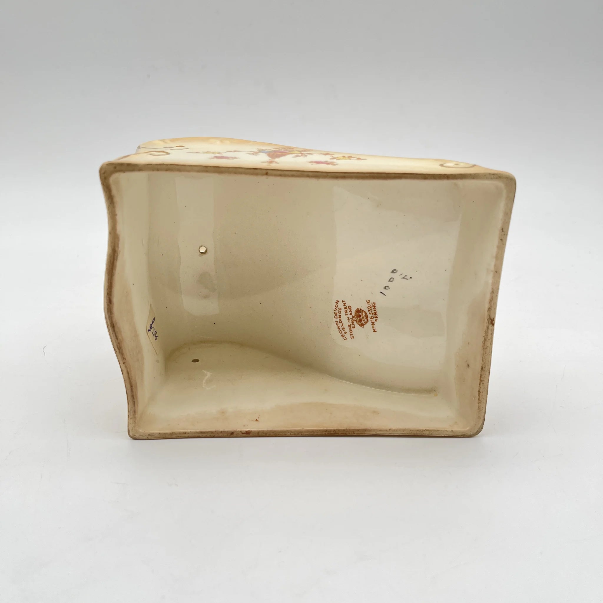 【アンティーク】 チーズ・バターディッシュ (チーズ・バターケース) / Crown Devon (クラウンデボン) / Spring / 1910-1920年代 / 陶器 / イギリス / 銅板転写, 手彩色 金彩