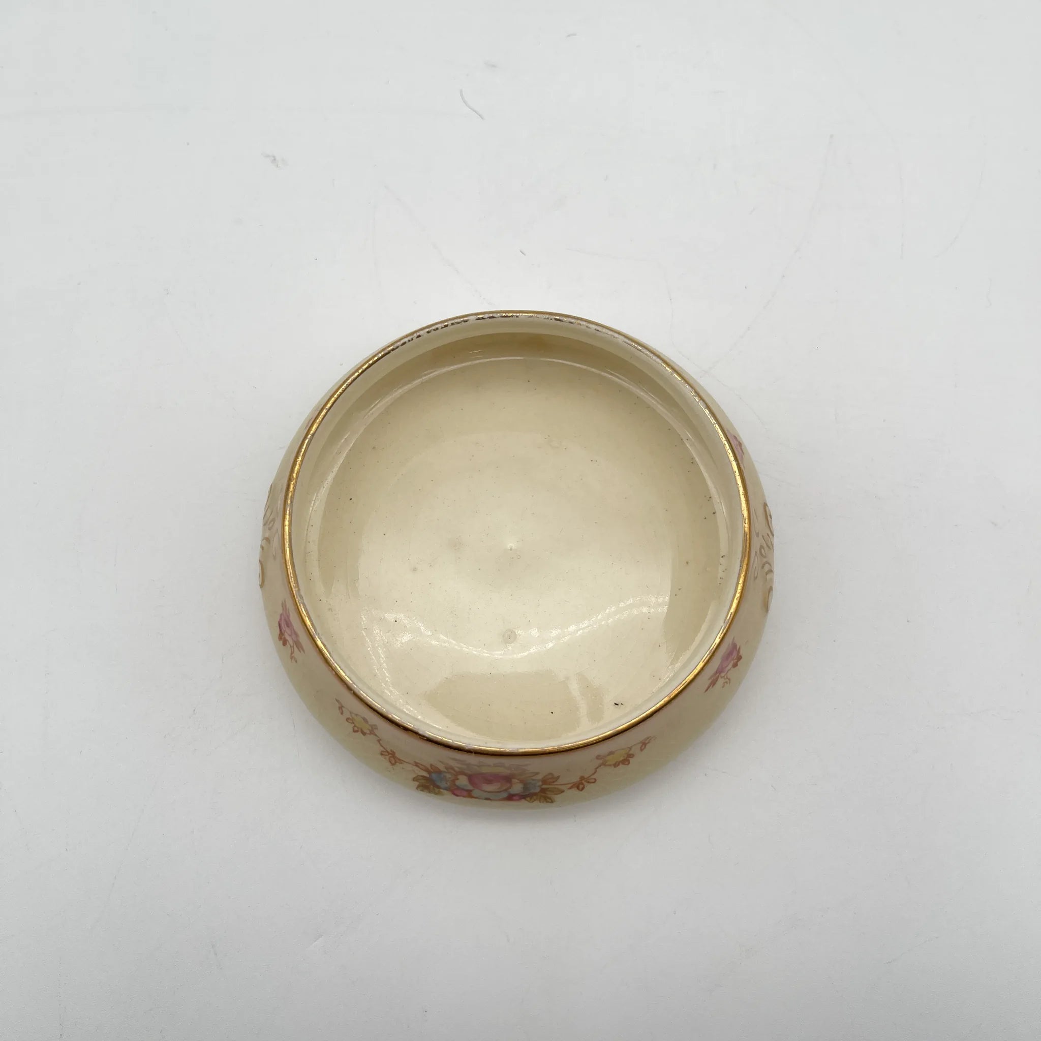 【アンティーク】 ポプリポット (小物入れ) / Crown Devon (クラウンデボン) / Spring / 1910-1920年代 / 陶器 / イギリス / 銅板転写, 手彩色 金彩