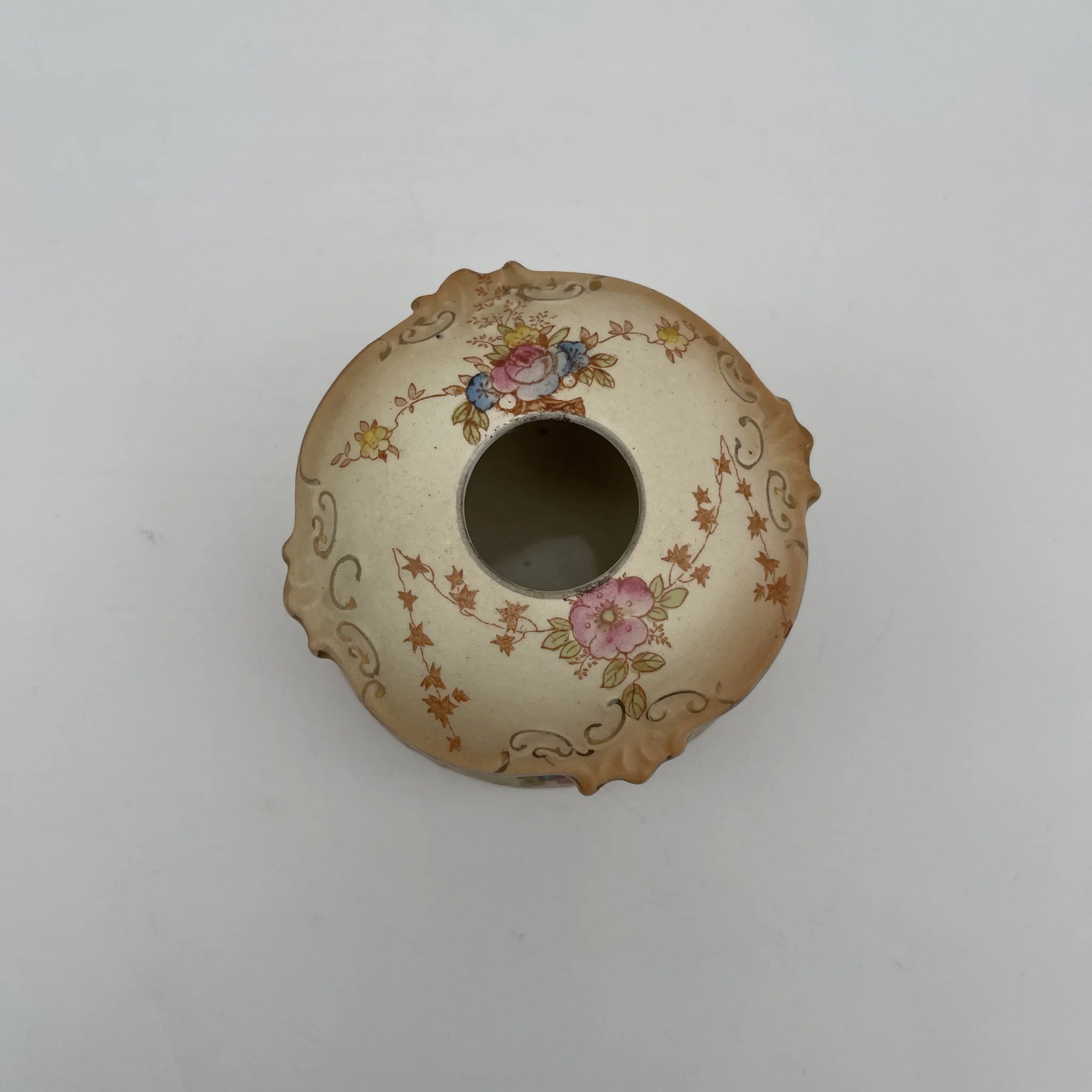 【古董】小罐/ Crown Devon / 1910-1920年代(推测)/陶器/英国/铜板转印,手工金彩