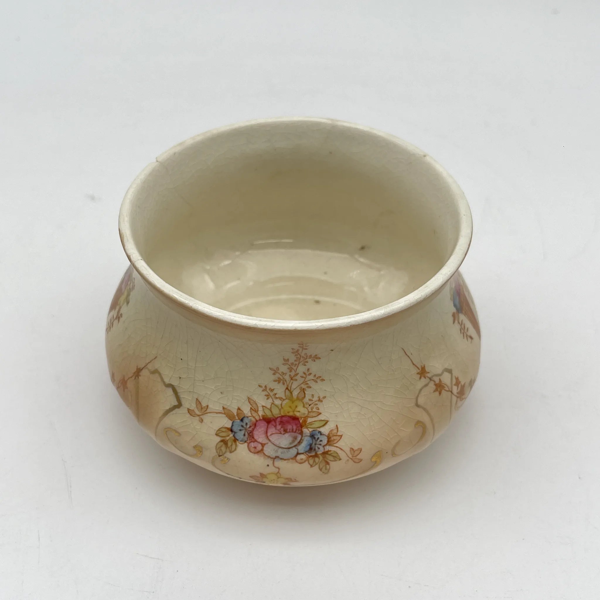 【古董】小罐/ Crown Devon / 1910-1920年代(推测)/陶器/英国/铜板转印,手工金彩