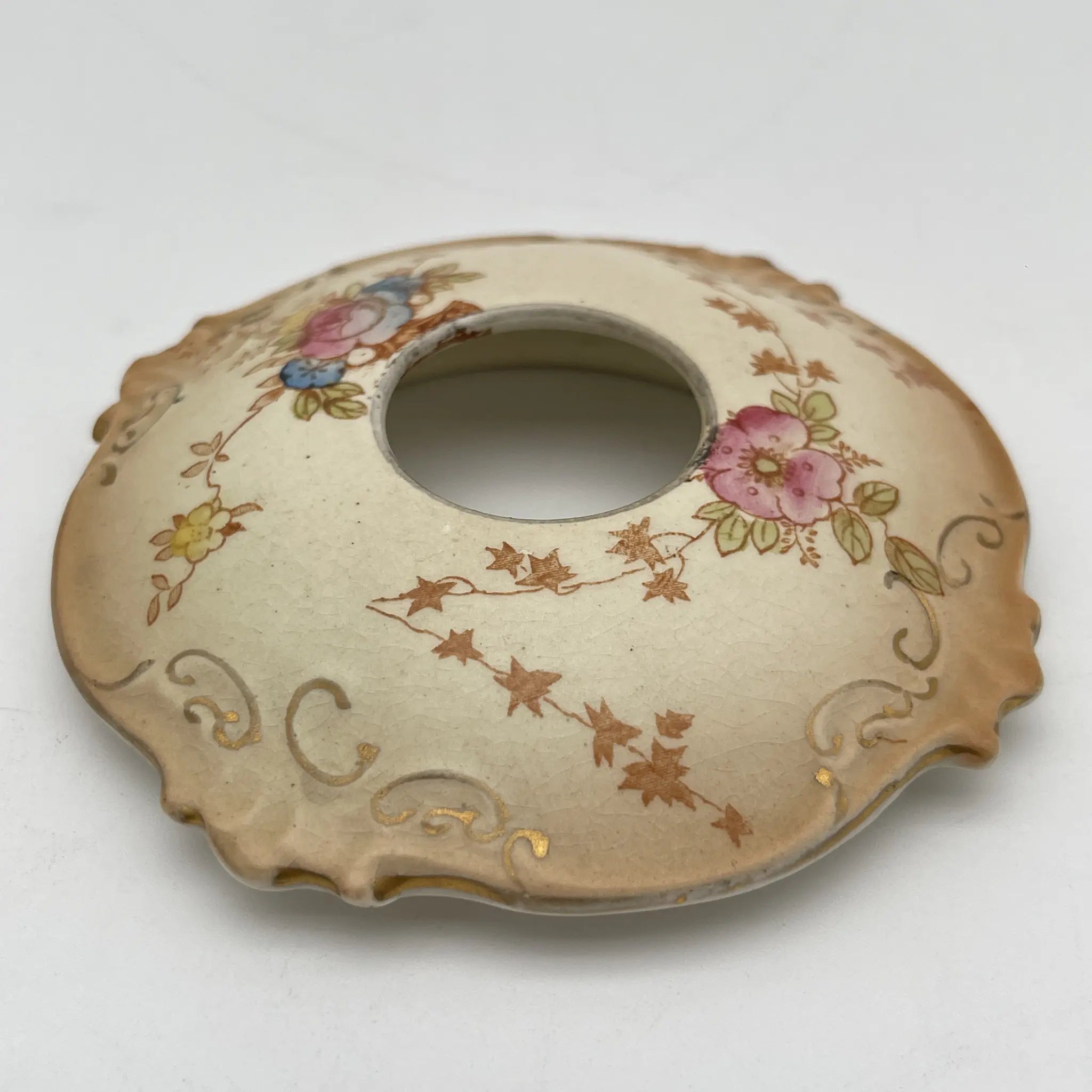 【古董】小罐/ Crown Devon / 1910-1920年代(推测)/陶器/英国/铜板转印,手工金彩
