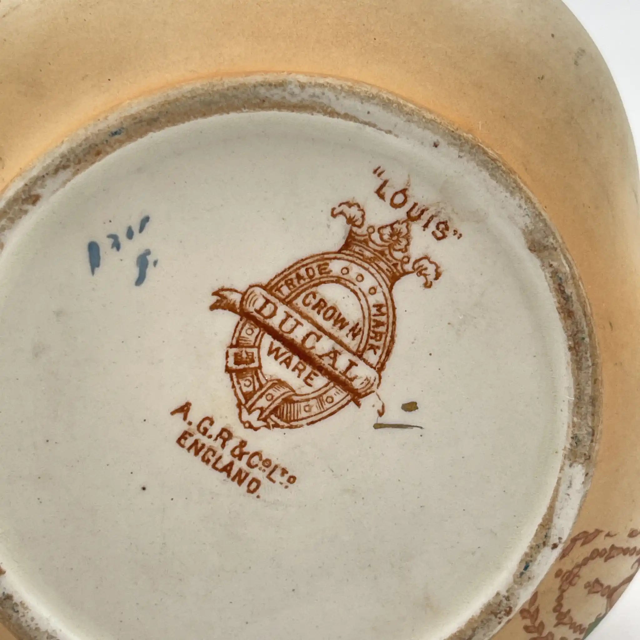 【古董】poplipot / Crown Ducal / Louis / 1910-1920年代(推测)/陶器/英国/铜板转印, 手工金彩铜板转印,手工金彩