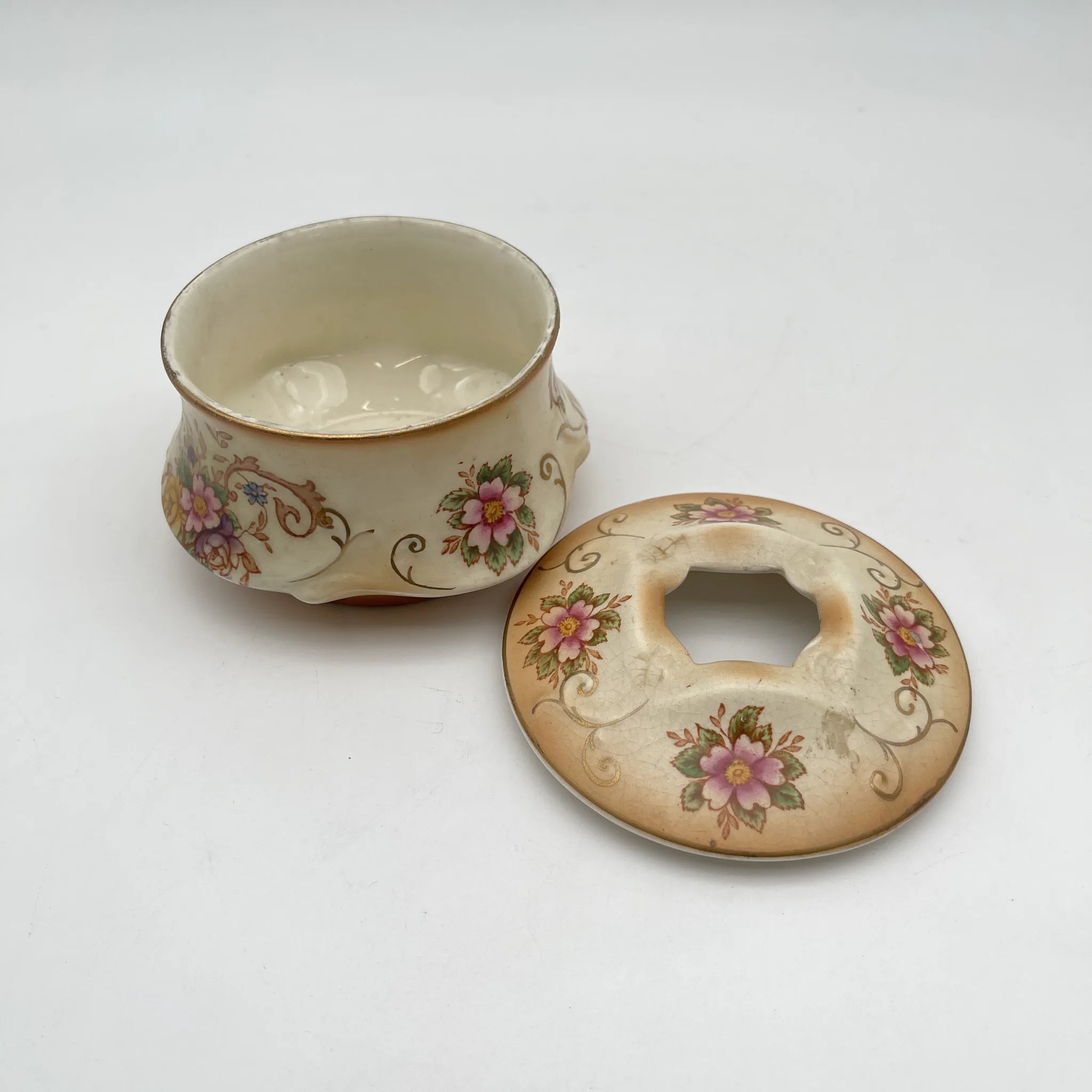 【古董】poplipot / Crown Ducal / Louis / 1910-1920年代(推测)/陶器/英国/铜板转印, 手工金彩铜板转印,手工金彩