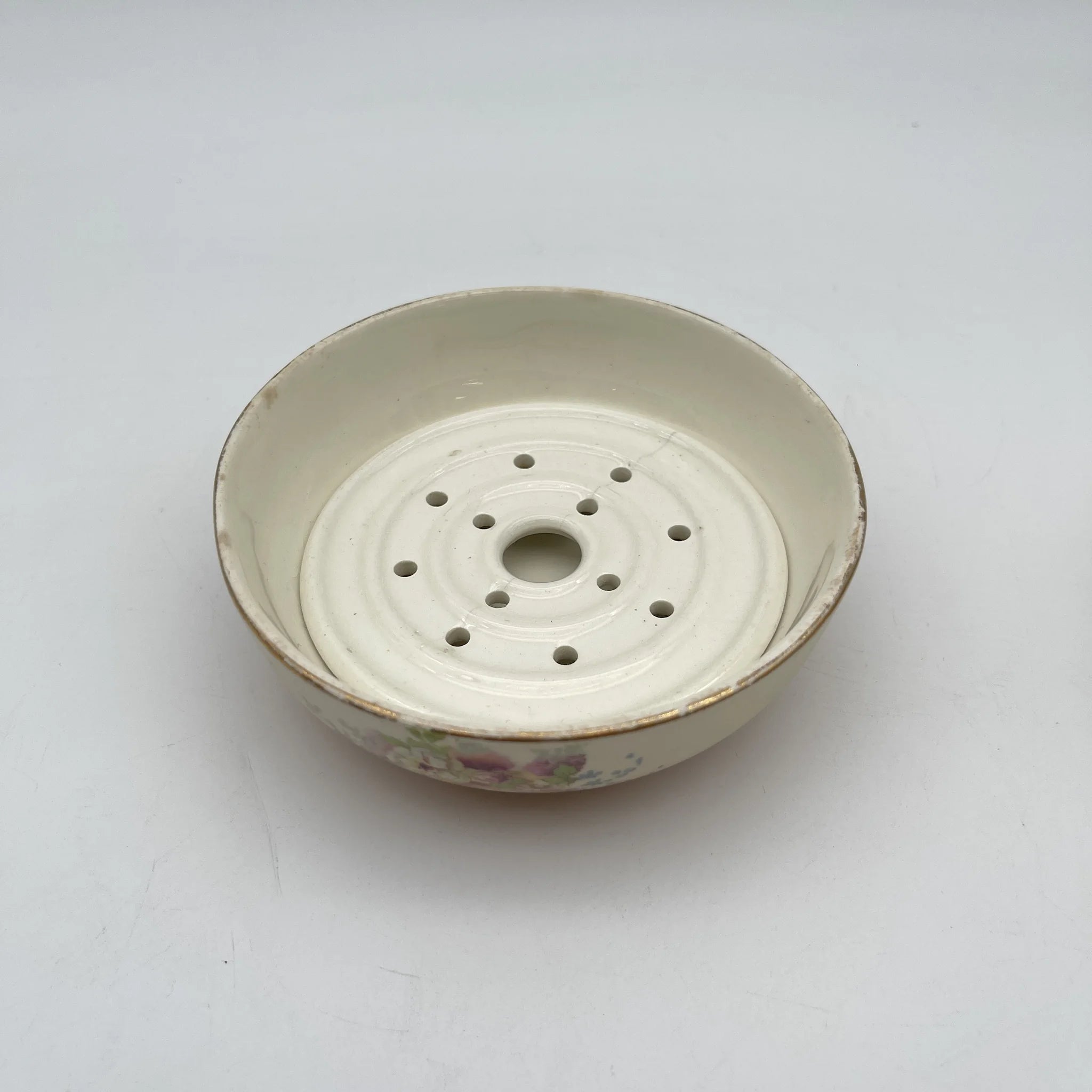 【古董】肥皂碟+备用盖/ Crown Devon / 1890-1910年代/陶器/英国/铜板转印,手工金彩