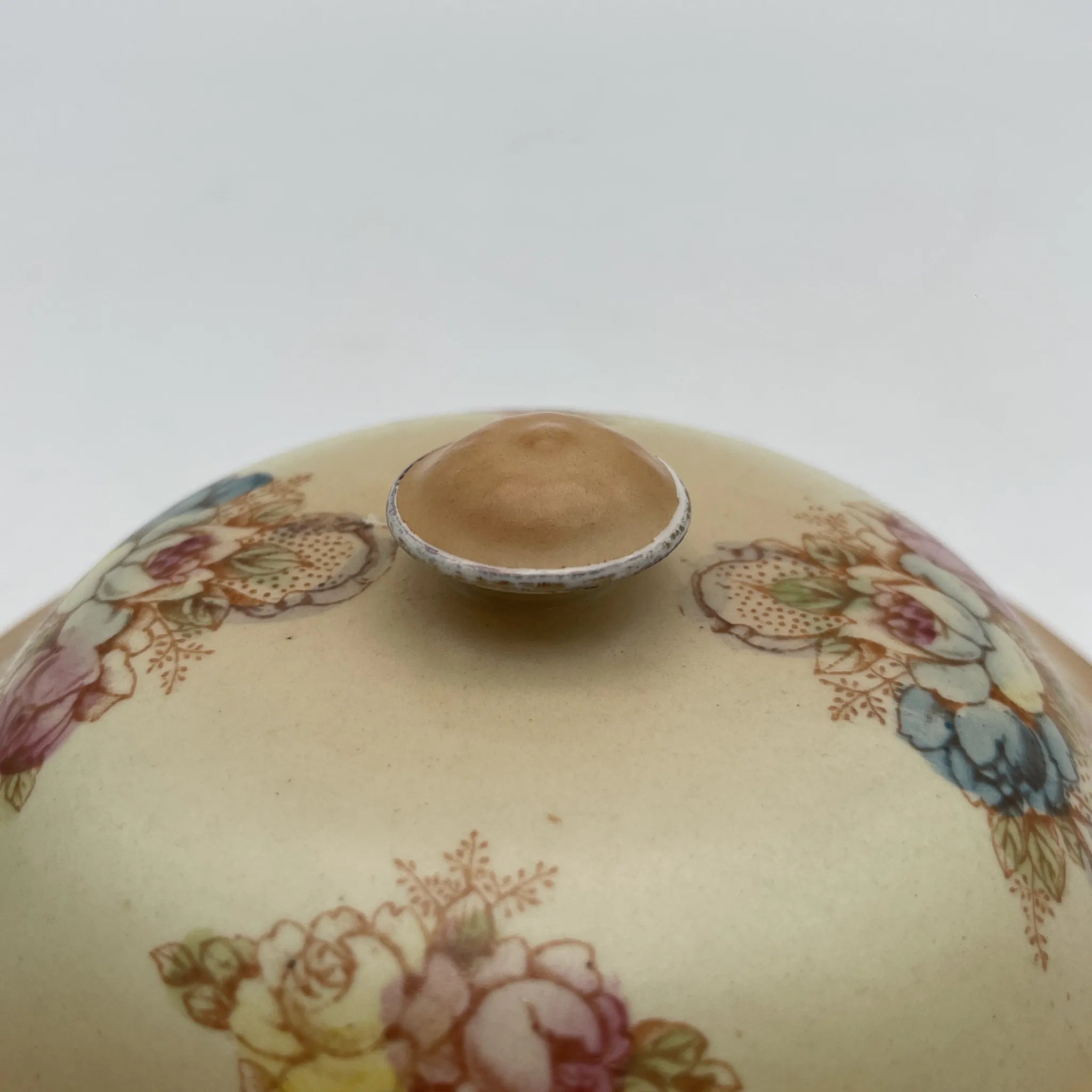 【古董】肥皂碟+备用盖/ Crown Devon / 1890-1910年代/陶器/英国/铜板转印,手工金彩