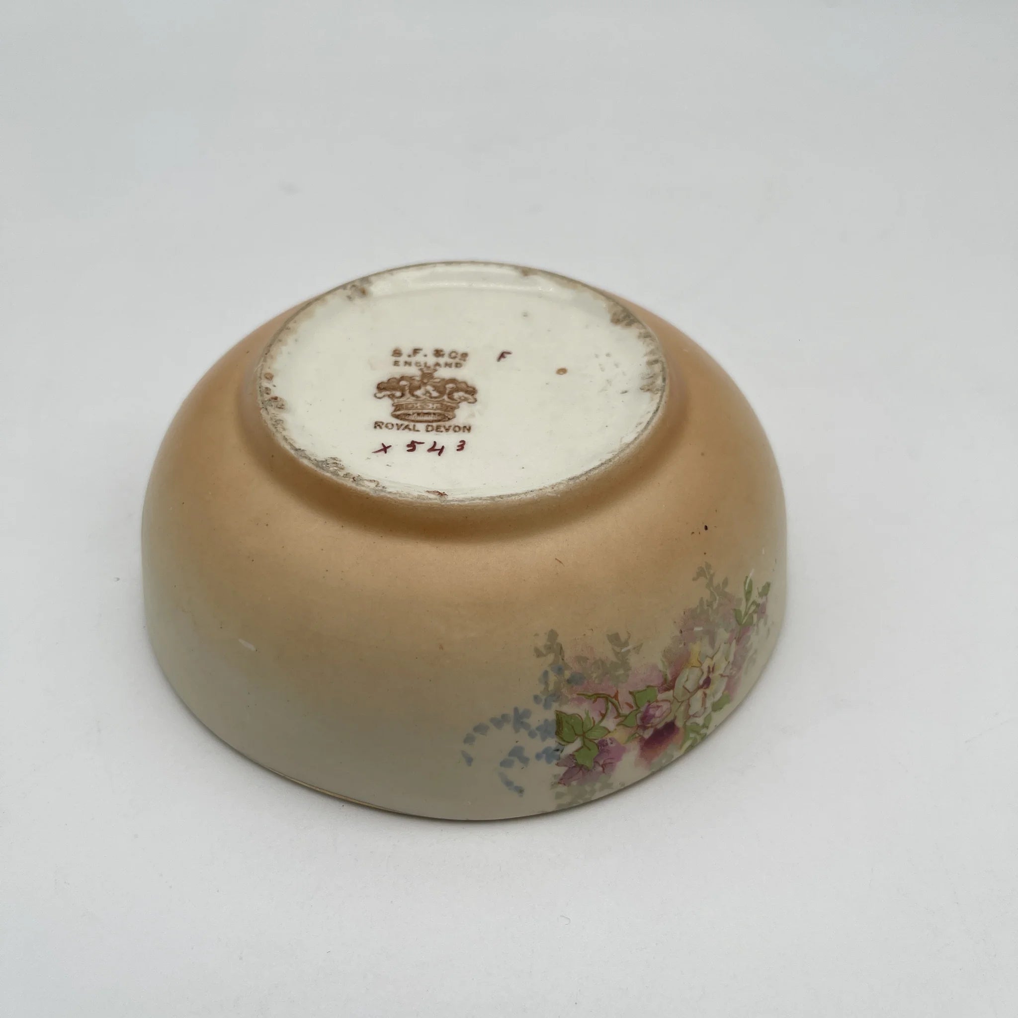 【古董】肥皂碟+备用盖/ Crown Devon / 1890-1910年代/陶器/英国/铜板转印,手工金彩
