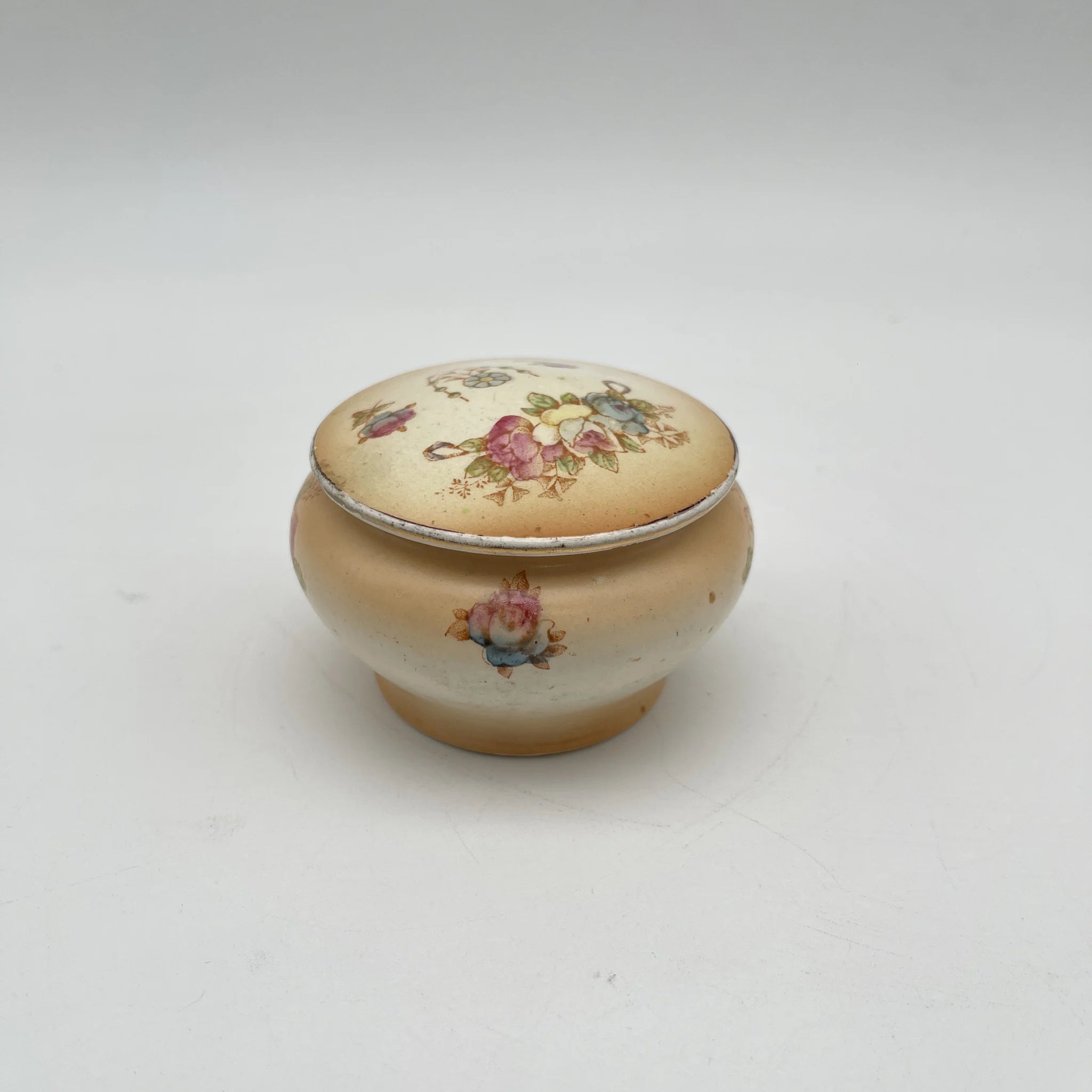 【古董】小罐/ Crown Devon / 1910-1920年代(推测)/陶器/英国/铜板转印,手工金彩