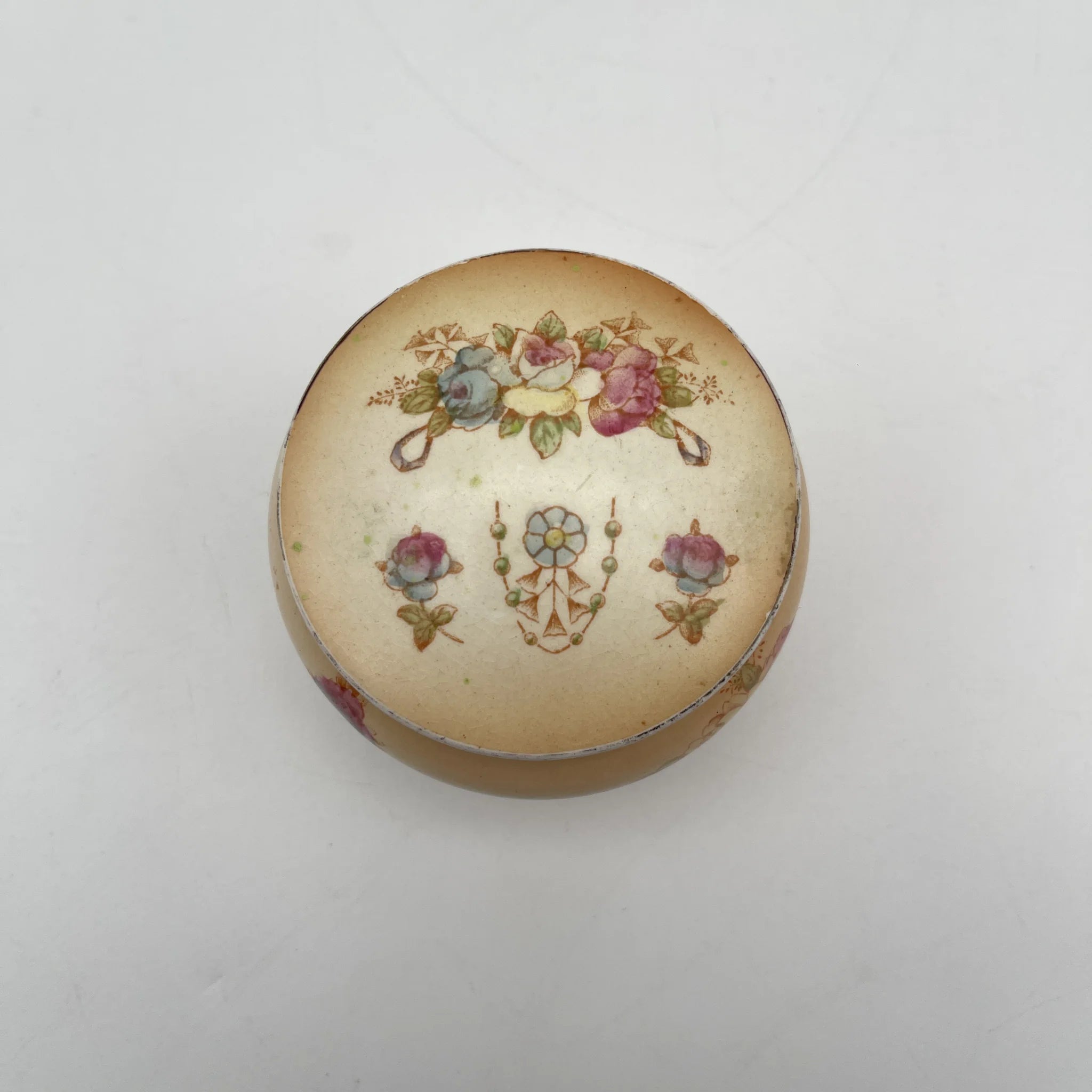 【古董】小罐/ Crown Devon / 1910-1920年代(推测)/陶器/英国/铜板转印,手工金彩