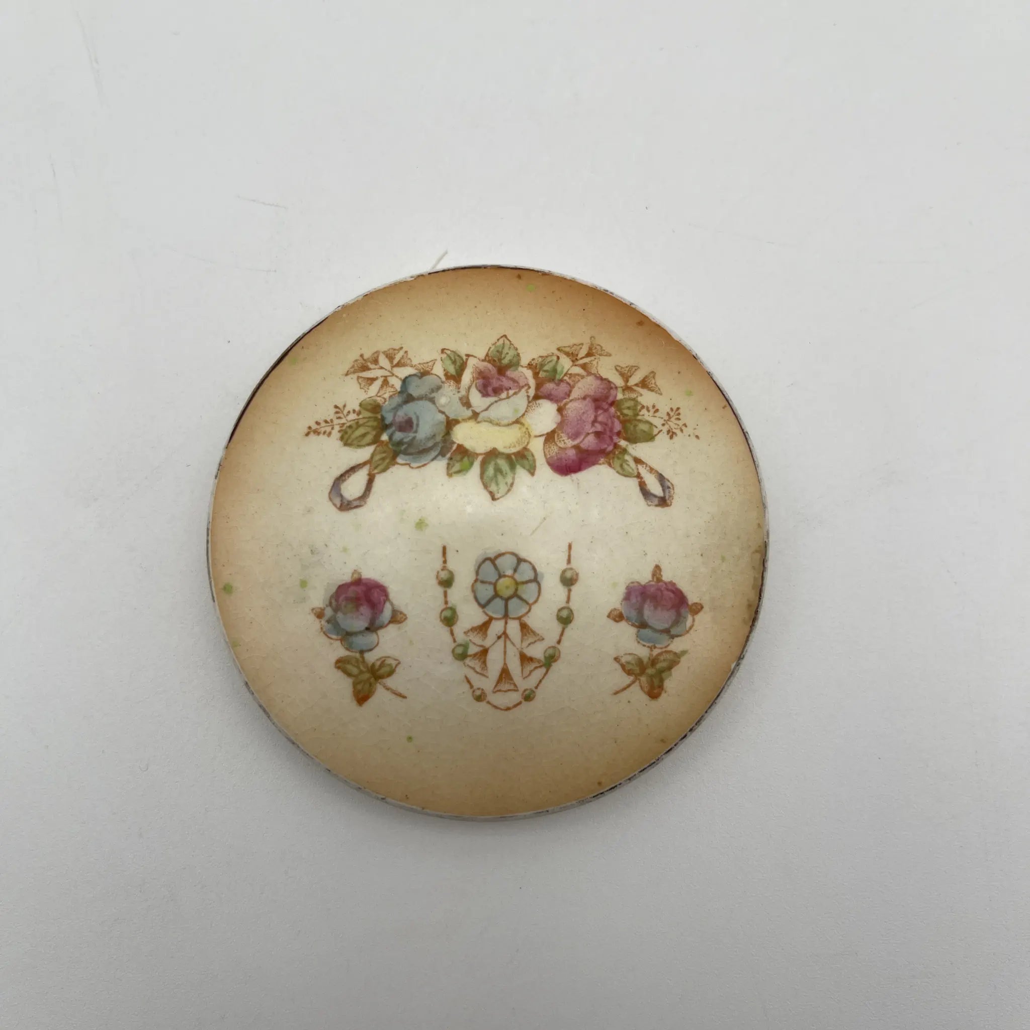 【古董】小罐/ Crown Devon / 1910-1920年代(推测)/陶器/英国/铜板转印,手工金彩