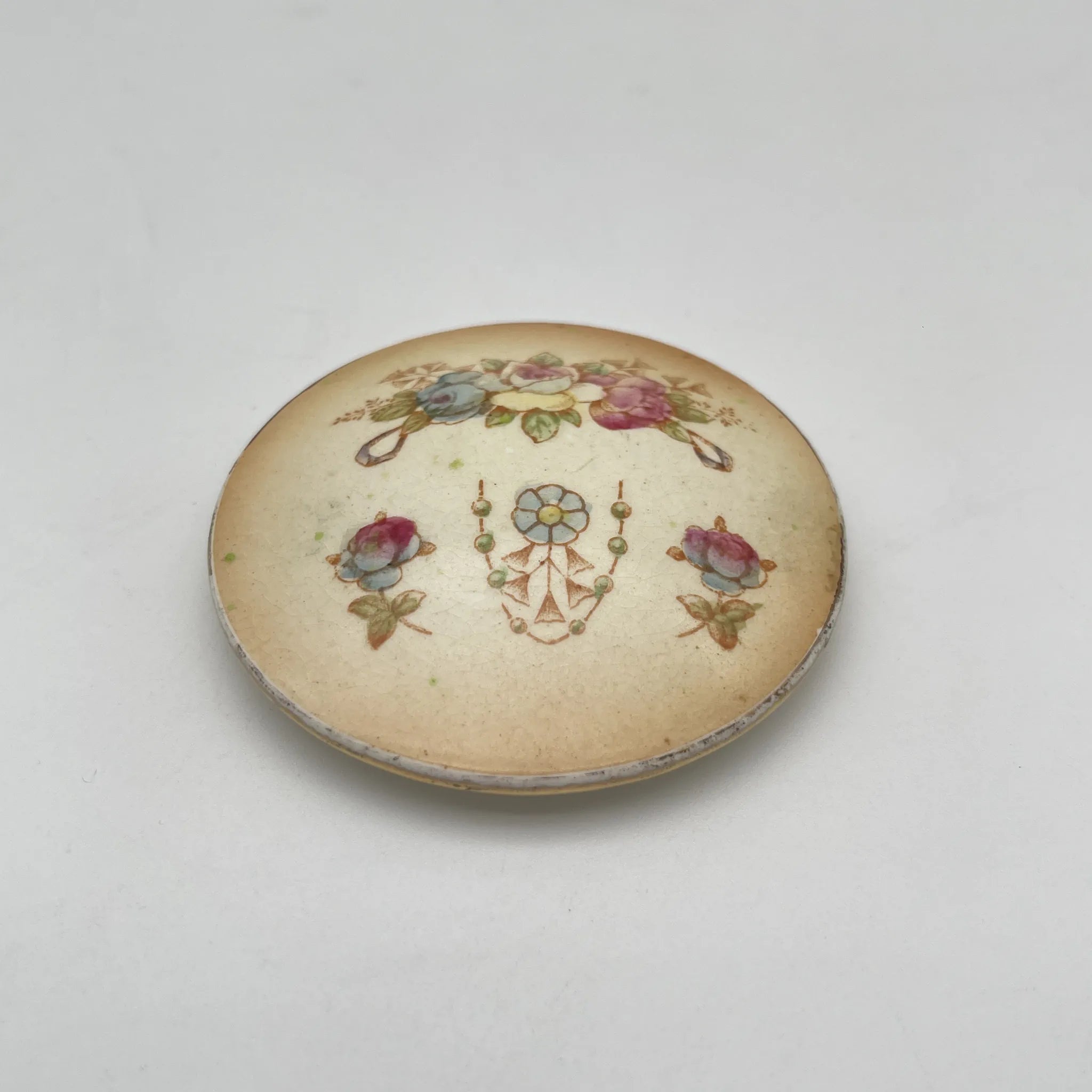 【古董】小罐/ Crown Devon / 1910-1920年代(推测)/陶器/英国/铜板转印,手工金彩