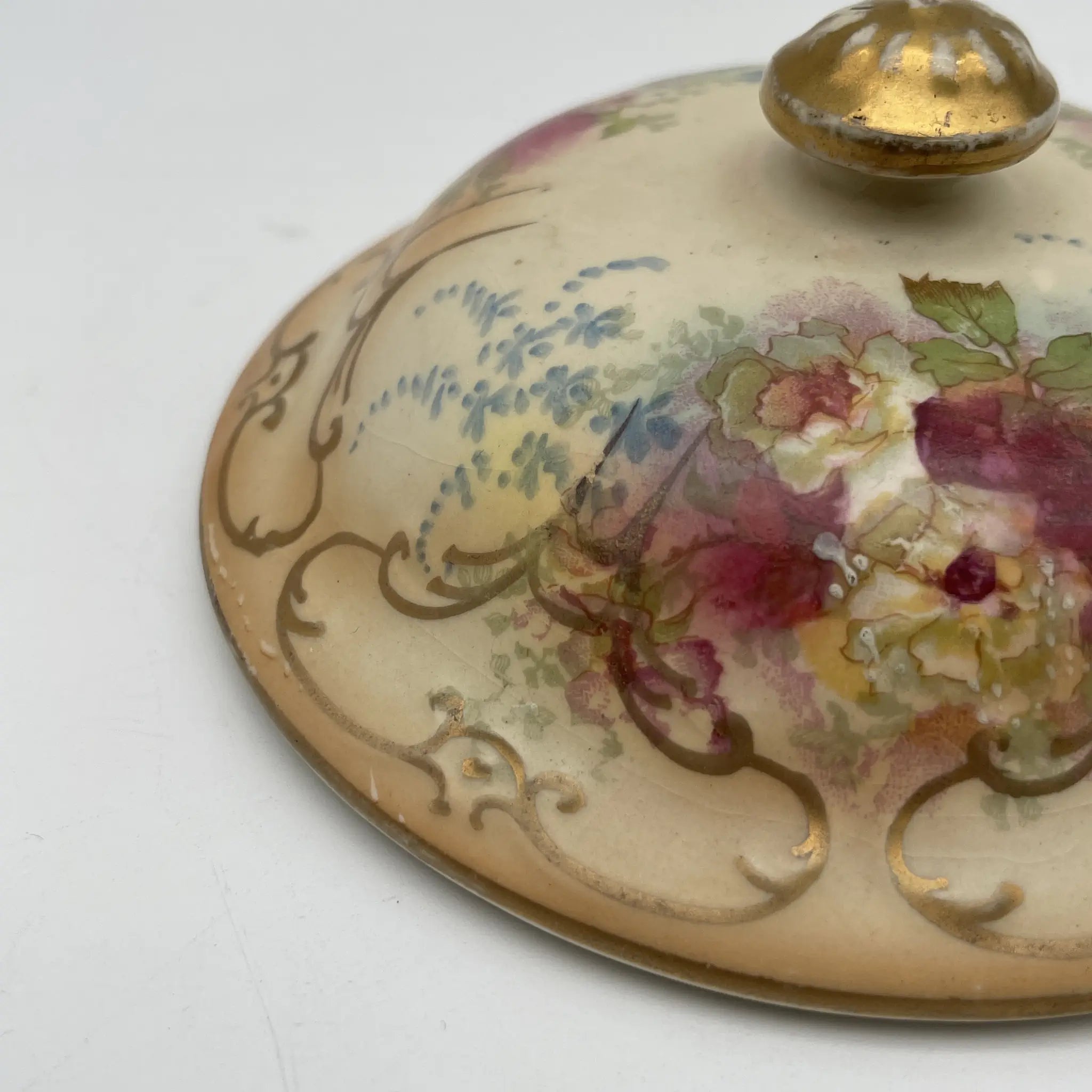 【古董】肥皂碟+备用盖/ Crown Devon / 1890-1910年代/陶器/英国/铜板转印,手工金彩