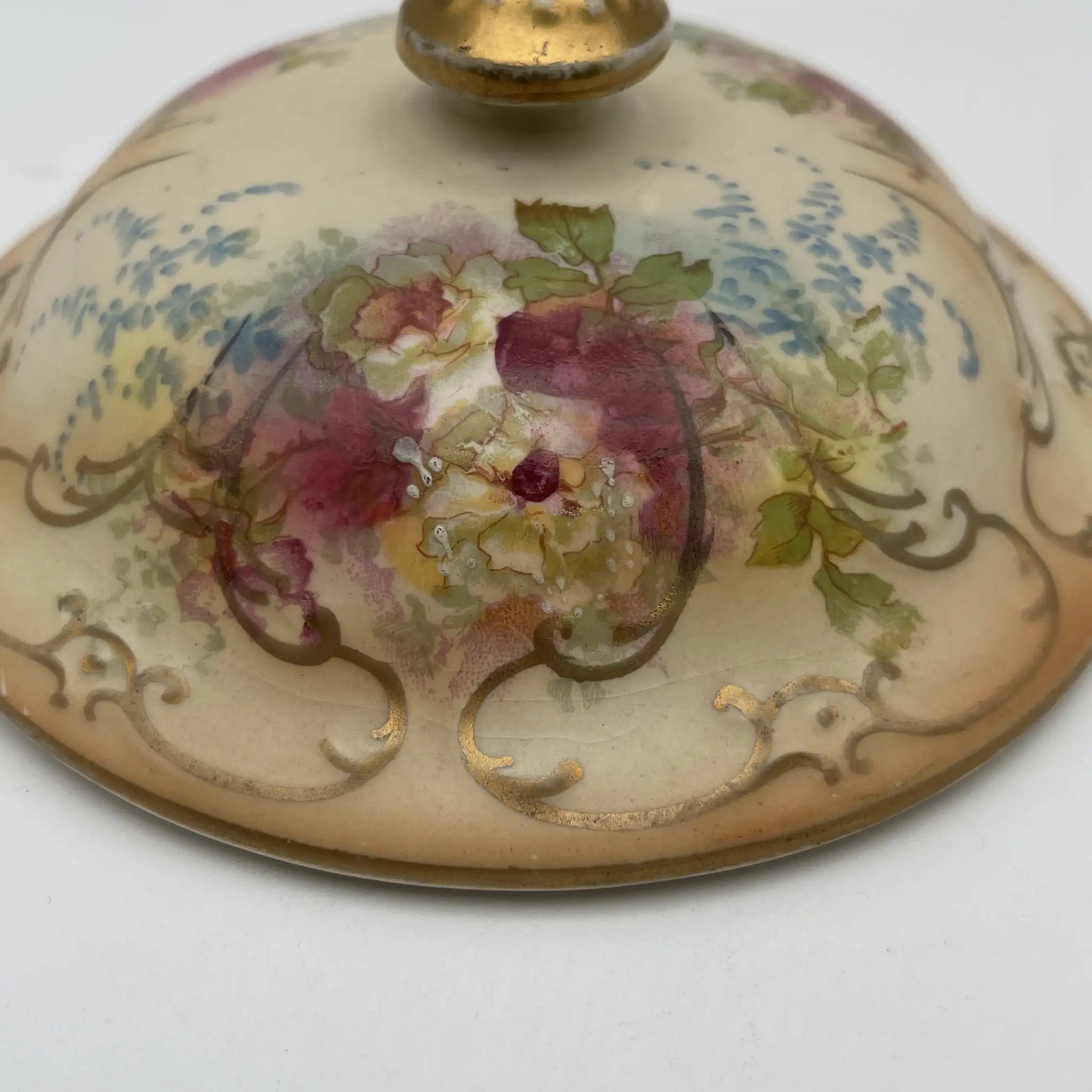 【古董】肥皂碟+备用盖/ Crown Devon / 1890-1910年代/陶器/英国/铜板转印,手工金彩