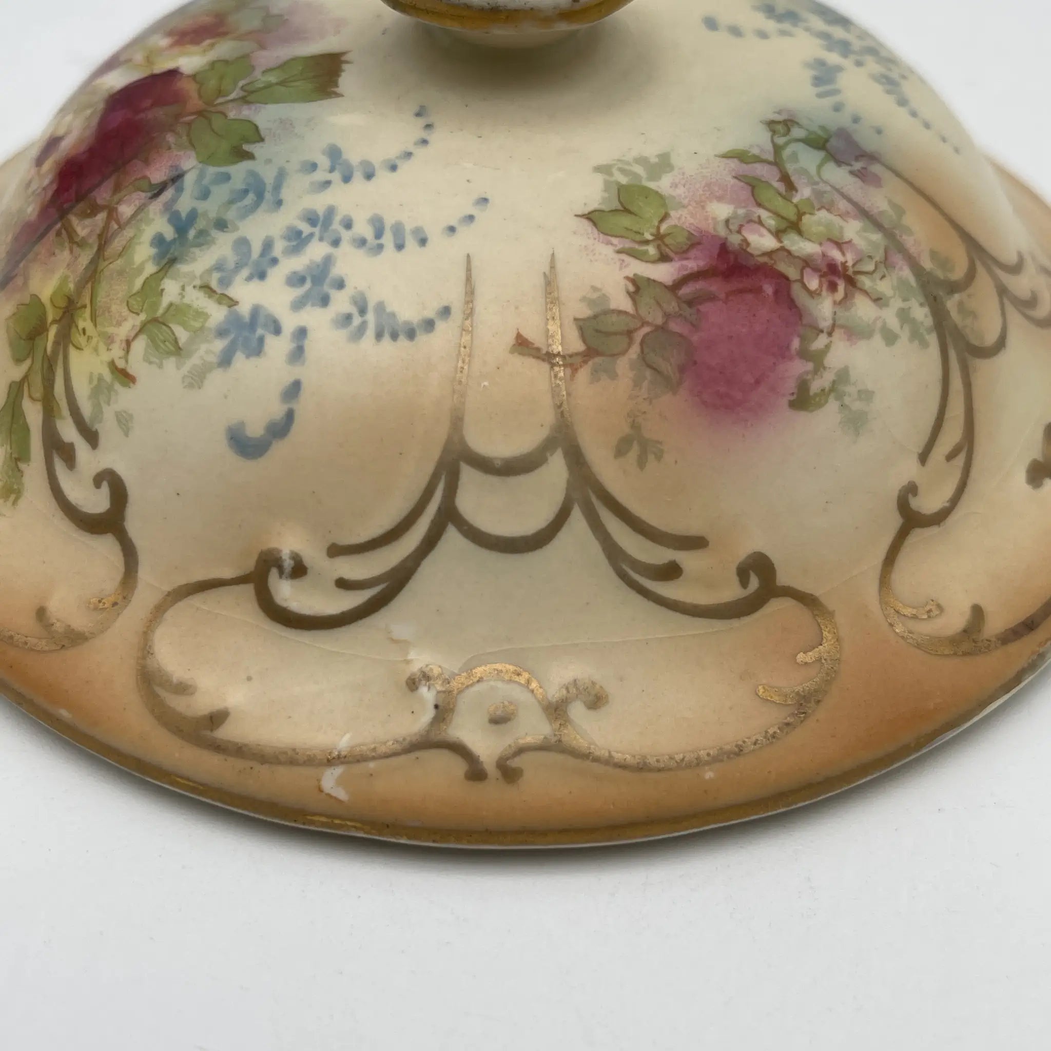 【古董】肥皂碟+备用盖/ Crown Devon / 1890-1910年代/陶器/英国/铜板转印,手工金彩
