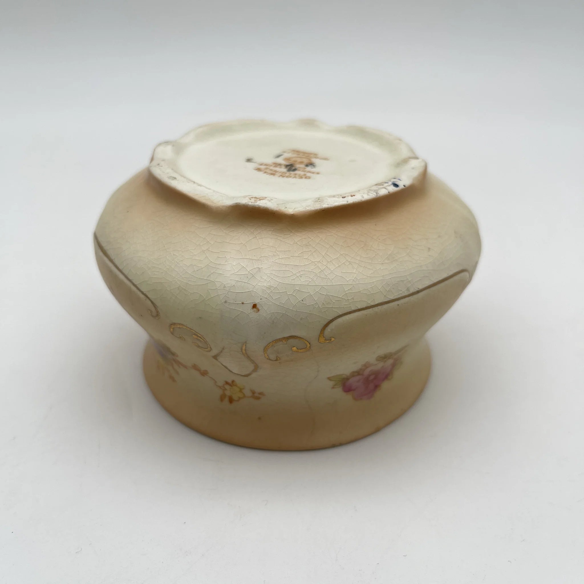 【古董】小罐/ Crown Devon / Spring / 1910年代/陶器/英国/铜板转印,手工彩色金彩