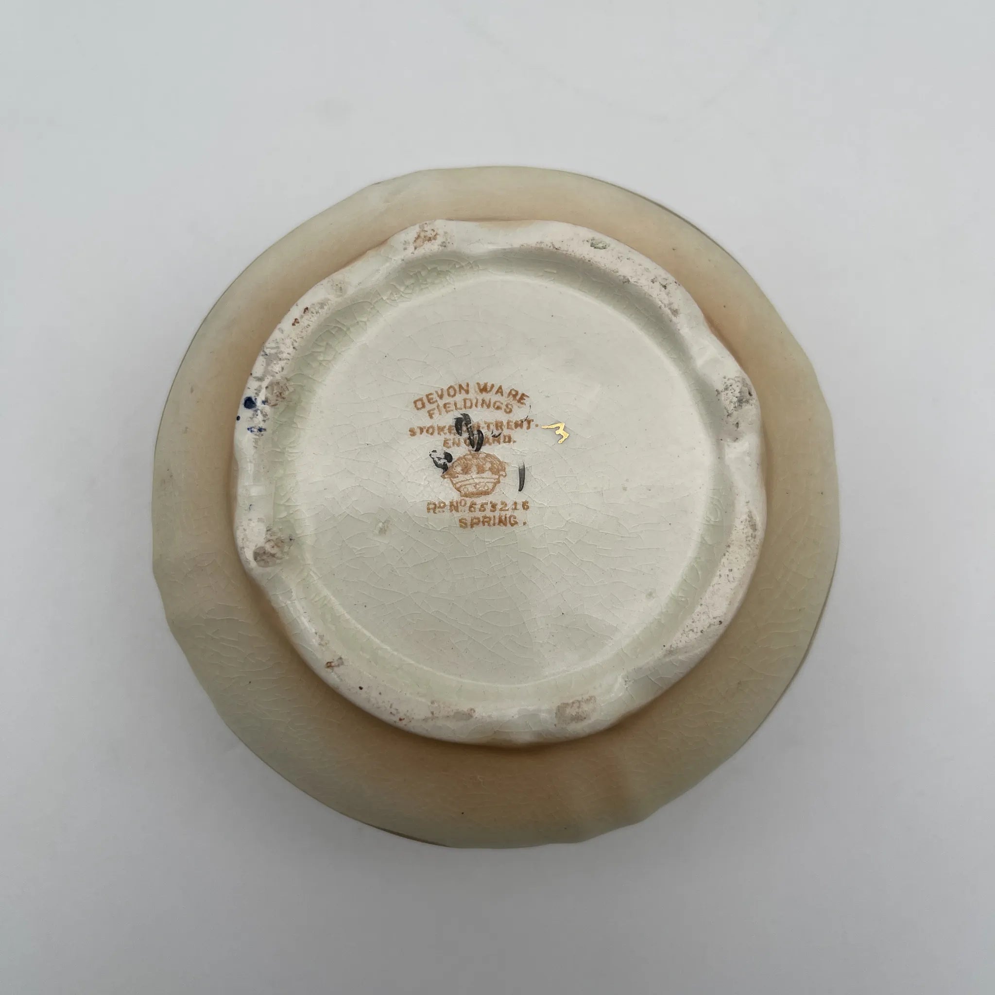 【古董】小罐/ Crown Devon / Spring / 1910年代/陶器/英国/铜板转印,手工彩色金彩