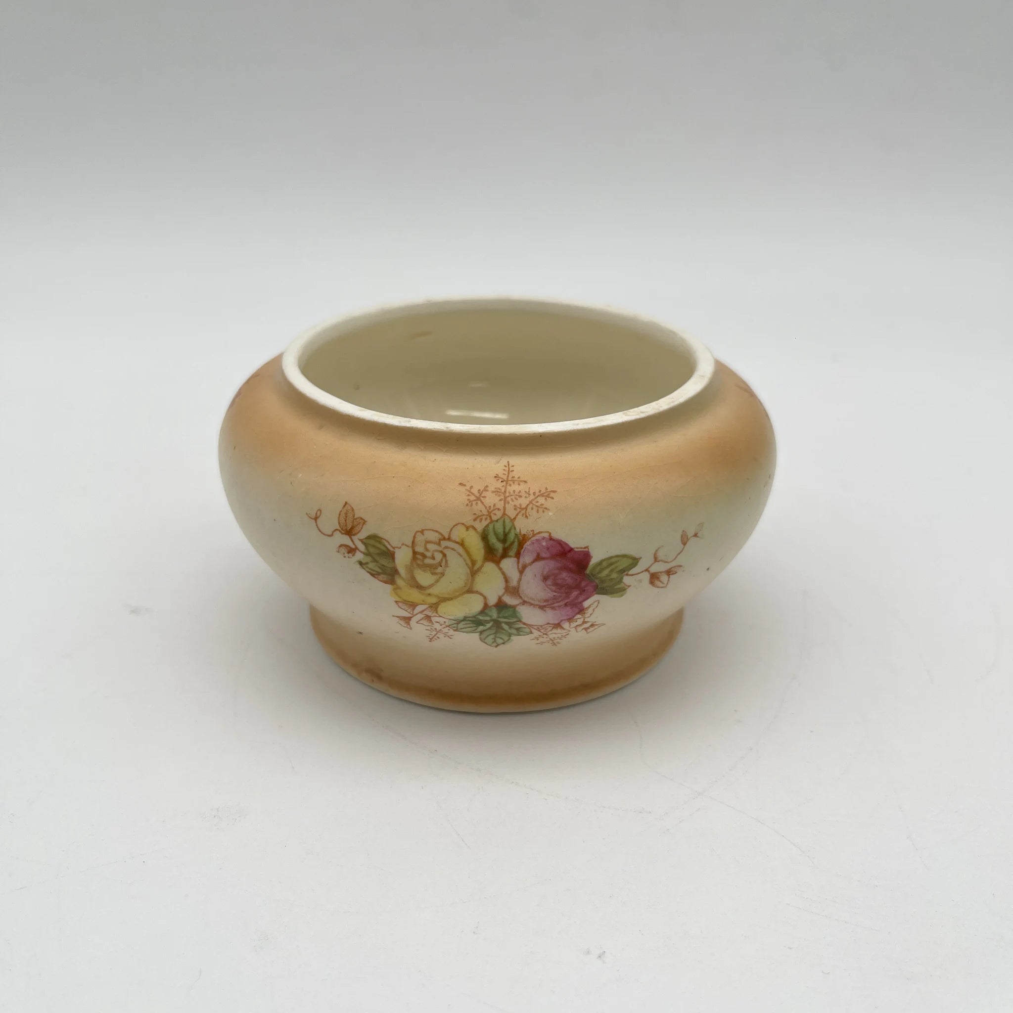 【古董】茶壶(小盒,无盖)/ Crown Devon / 1910-1920年代(推测)/陶器/英国/铜板转印,手工金彩