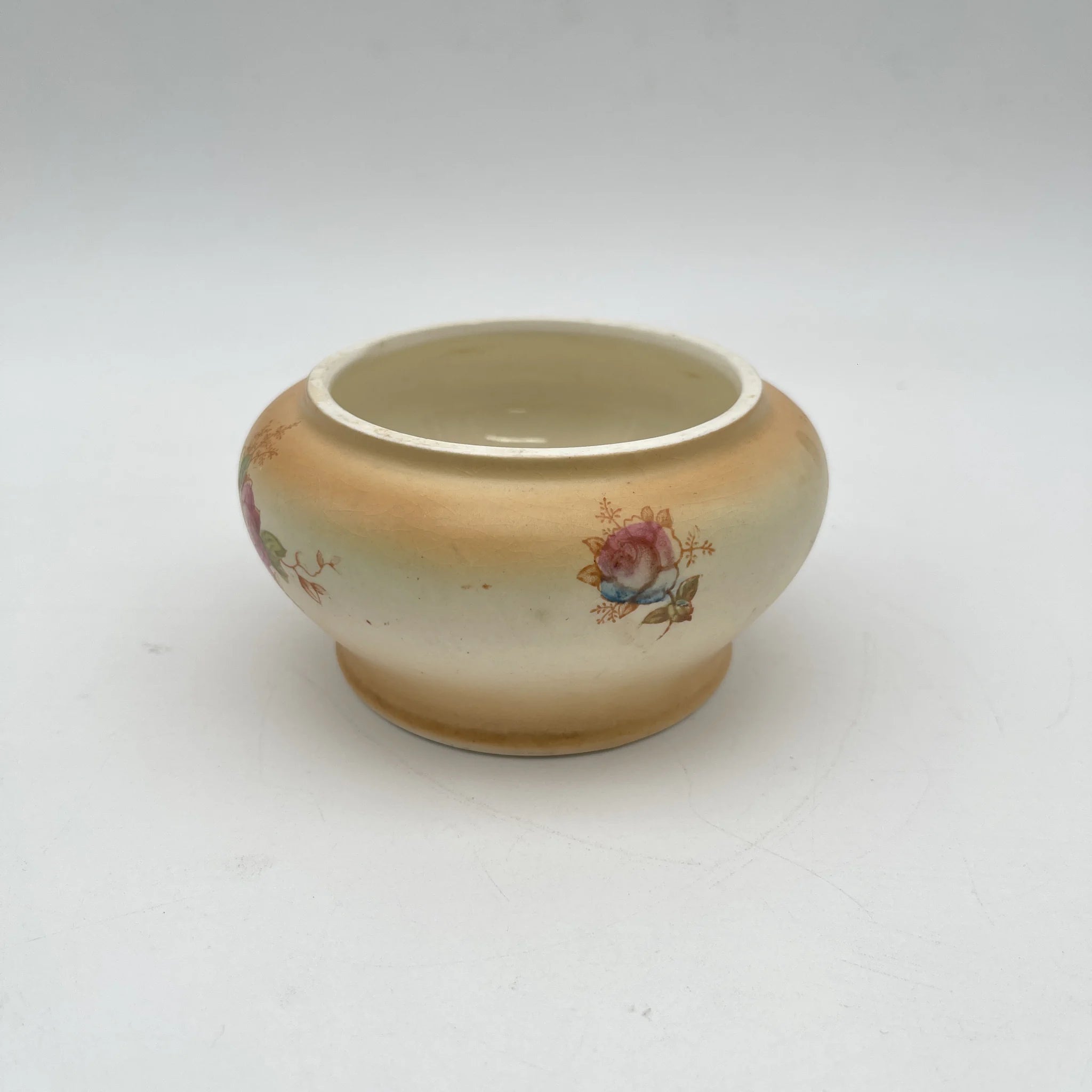 【アンティーク】 ポプリポット (小物入れ, 蓋なし) / Crown Devon (クラウンデボン) / 1910-1920年代 (推定) / 陶器 / イギリス / 銅板転写, 手彩色 金彩