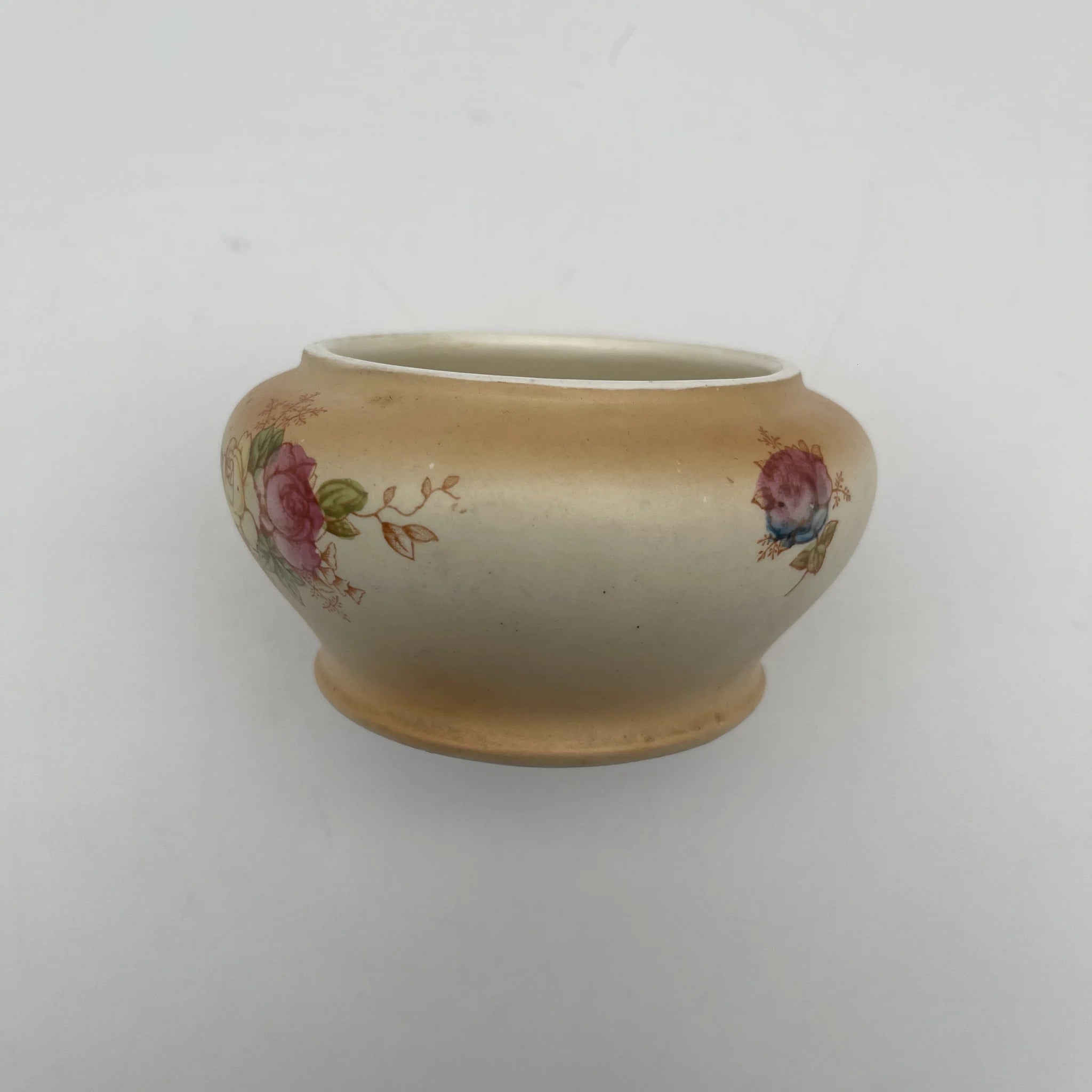 【古董】茶壶(小盒,无盖)/ Crown Devon / 1910-1920年代(推测)/陶器/英国/铜板转印,手工金彩