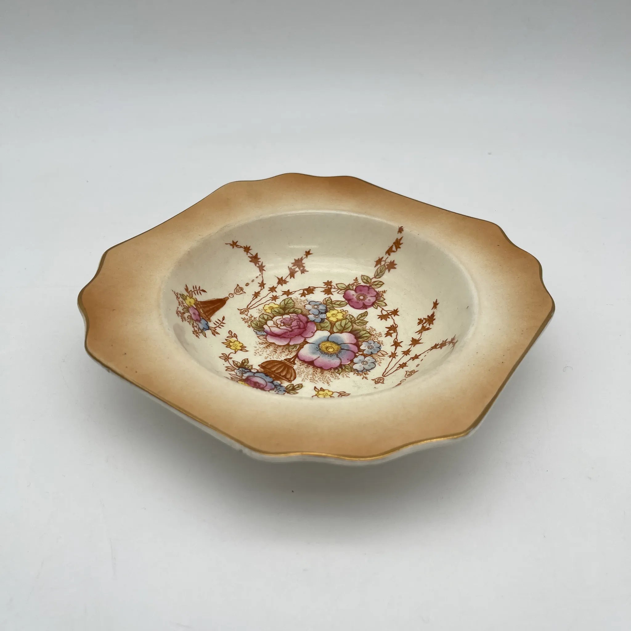 【复古】汤盘(深盘)/ Crown Devon / 1930年代(推测)/陶器/英国/铜板转印,手工彩色金彩