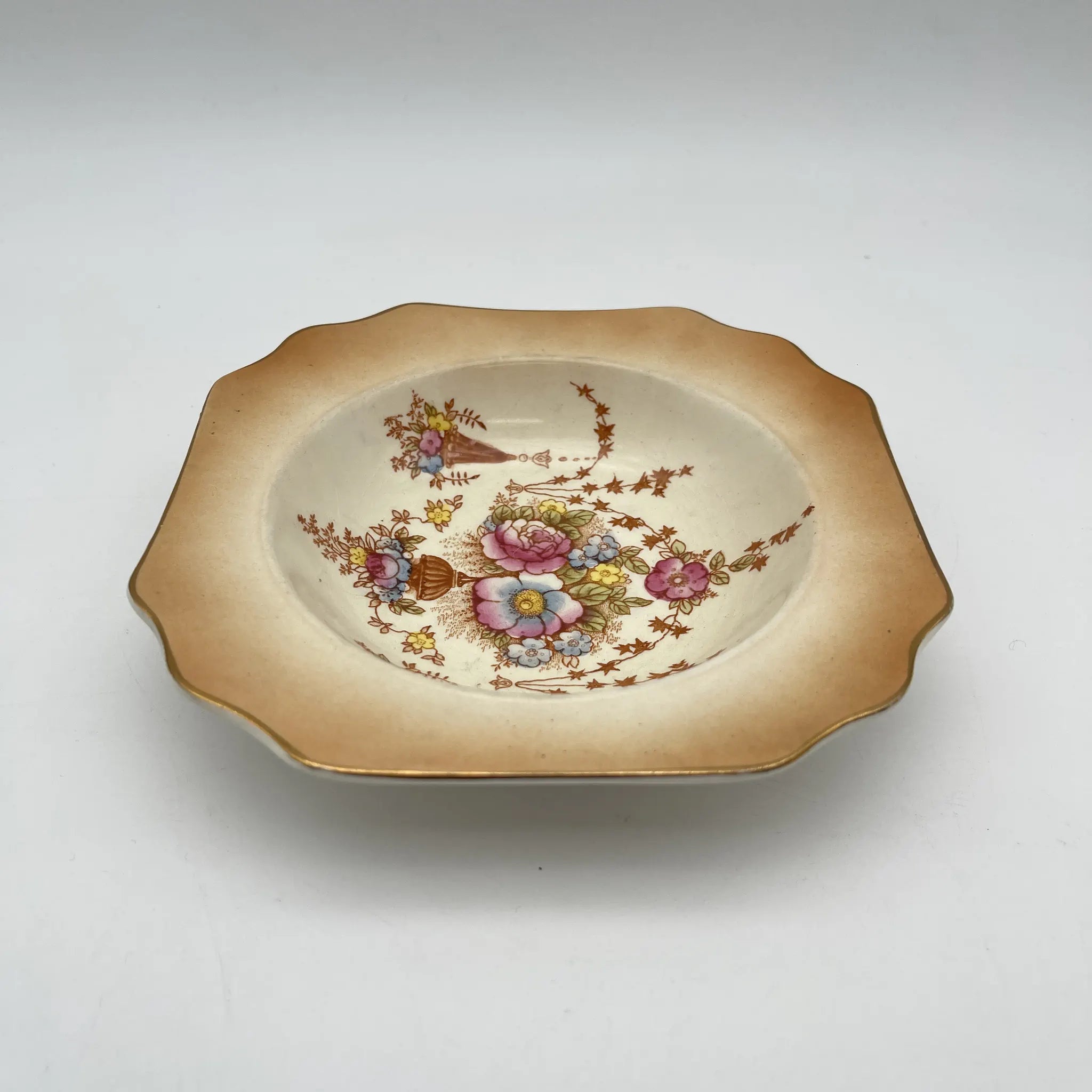 【复古】汤盘(深盘)/ Crown Devon / 1930年代(推测)/陶器/英国/铜板转印,手工彩色金彩