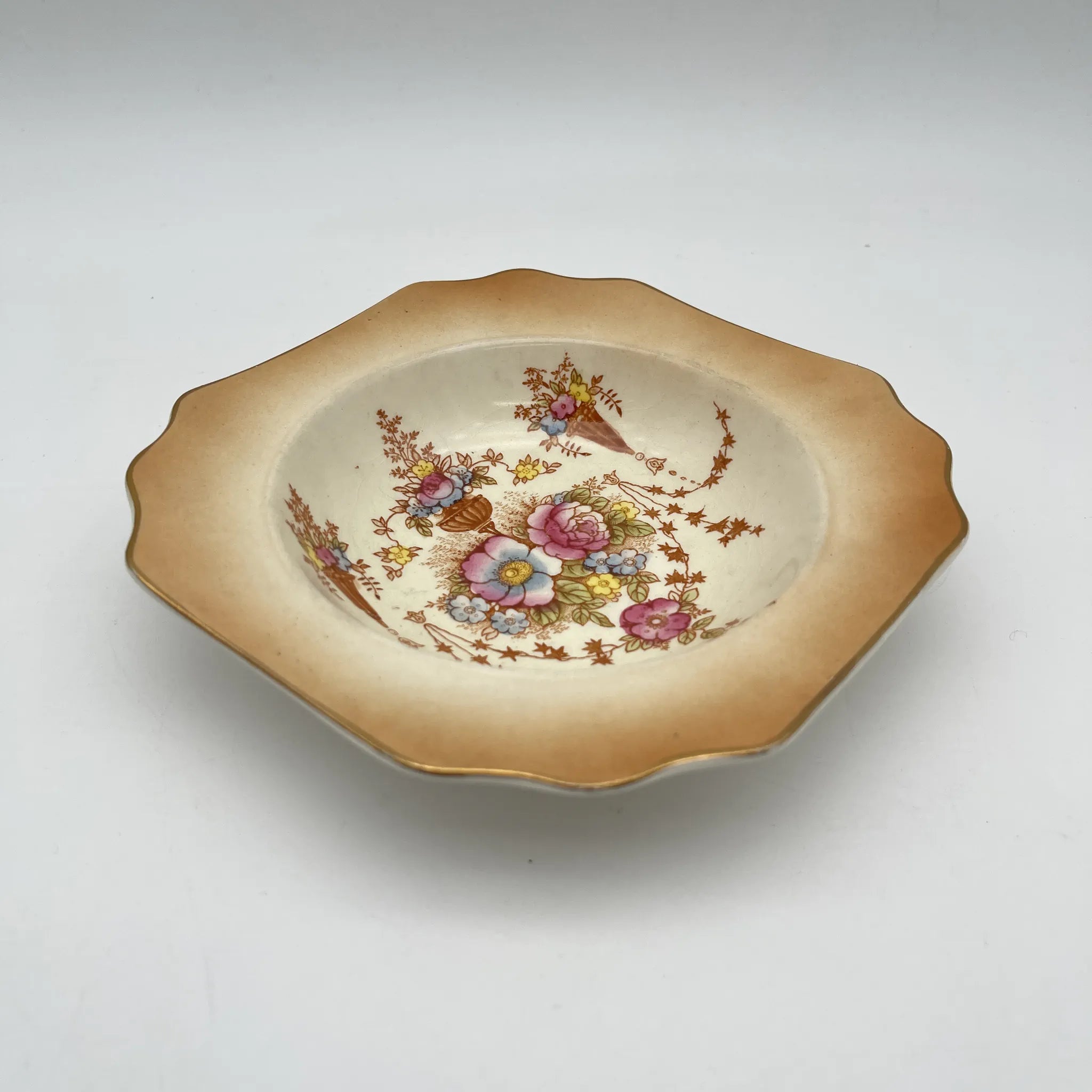 【复古】汤盘(深盘)/ Crown Devon / 1930年代(推测)/陶器/英国/铜板转印,手工彩色金彩