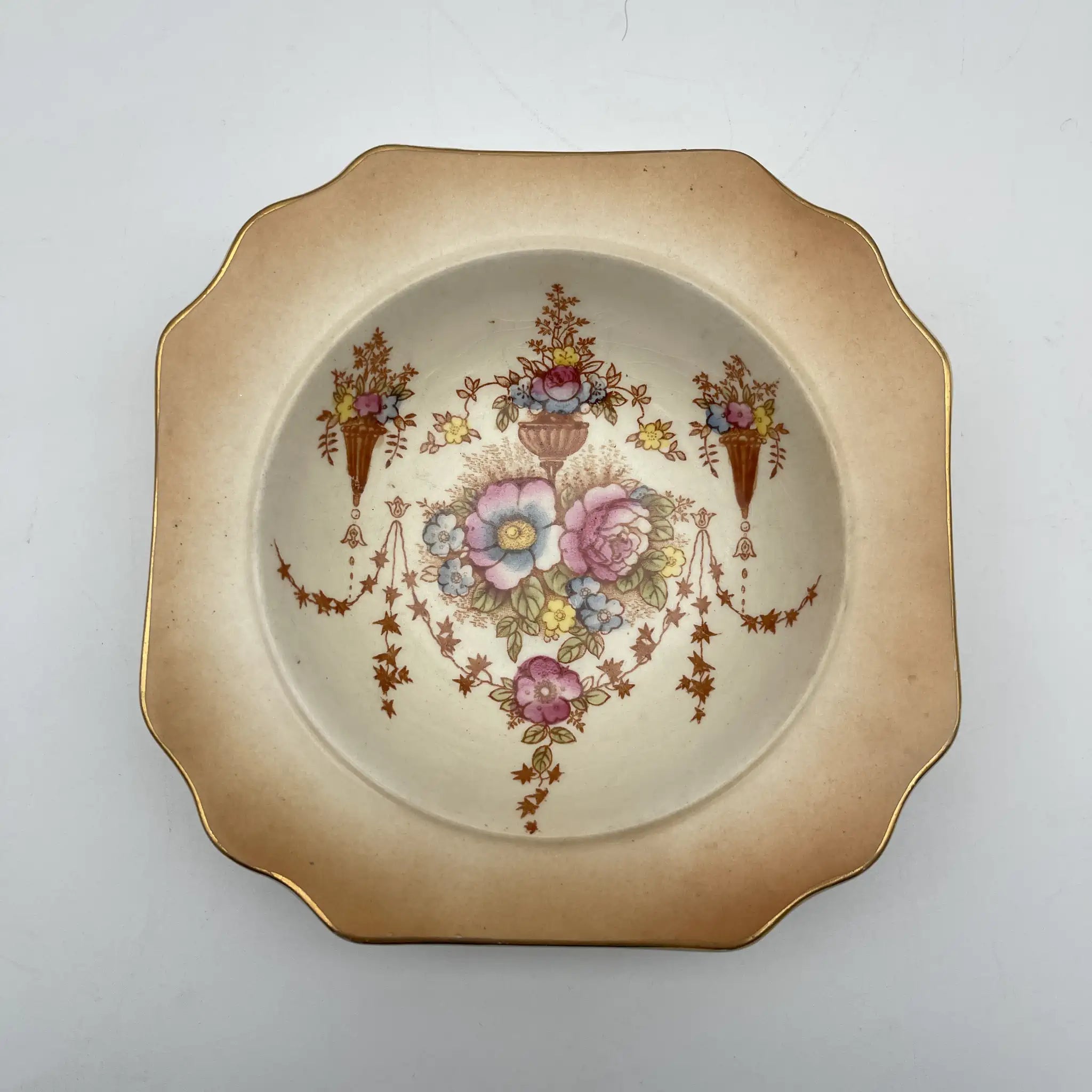 【复古】汤盘(深盘)/ Crown Devon / 1930年代(推测)/陶器/英国/铜板转印,手工彩色金彩