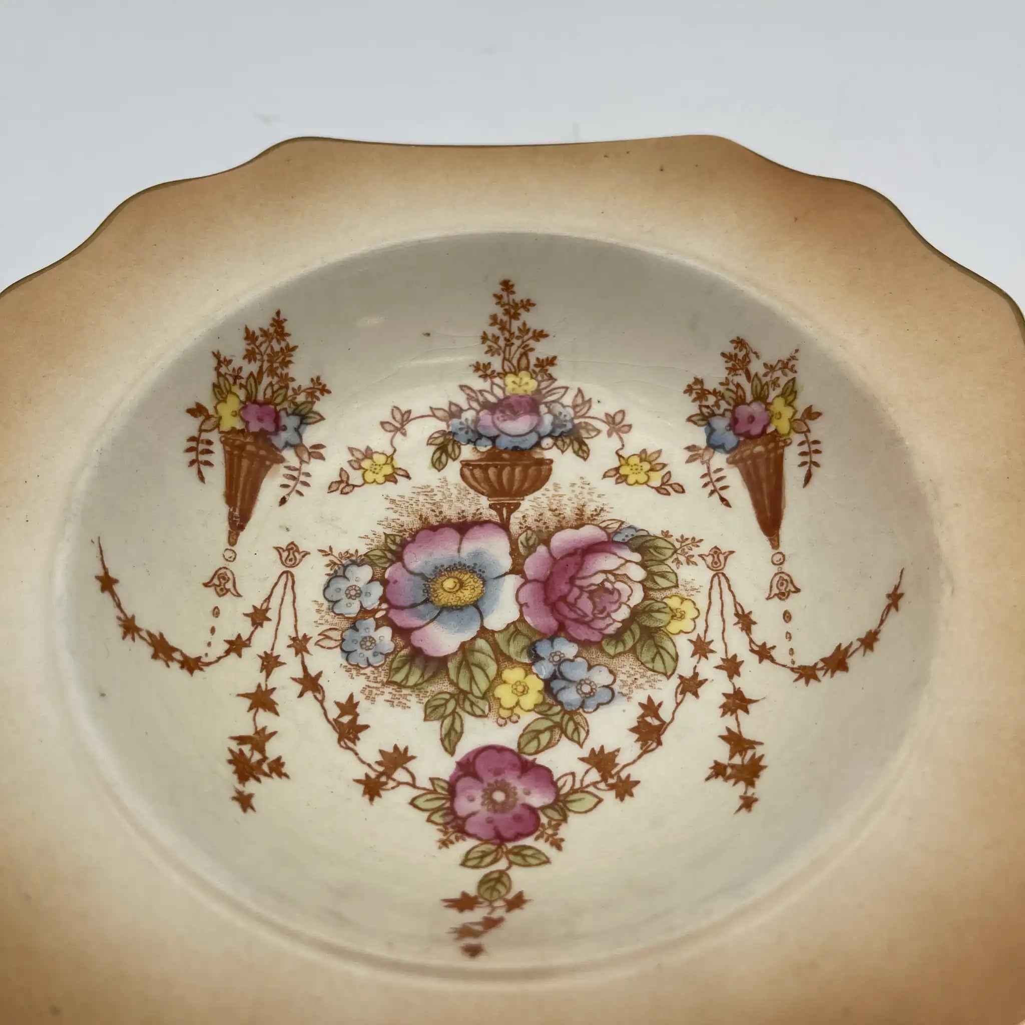 【复古】汤盘(深盘)/ Crown Devon / 1930年代(推测)/陶器/英国/铜板转印,手工彩色金彩