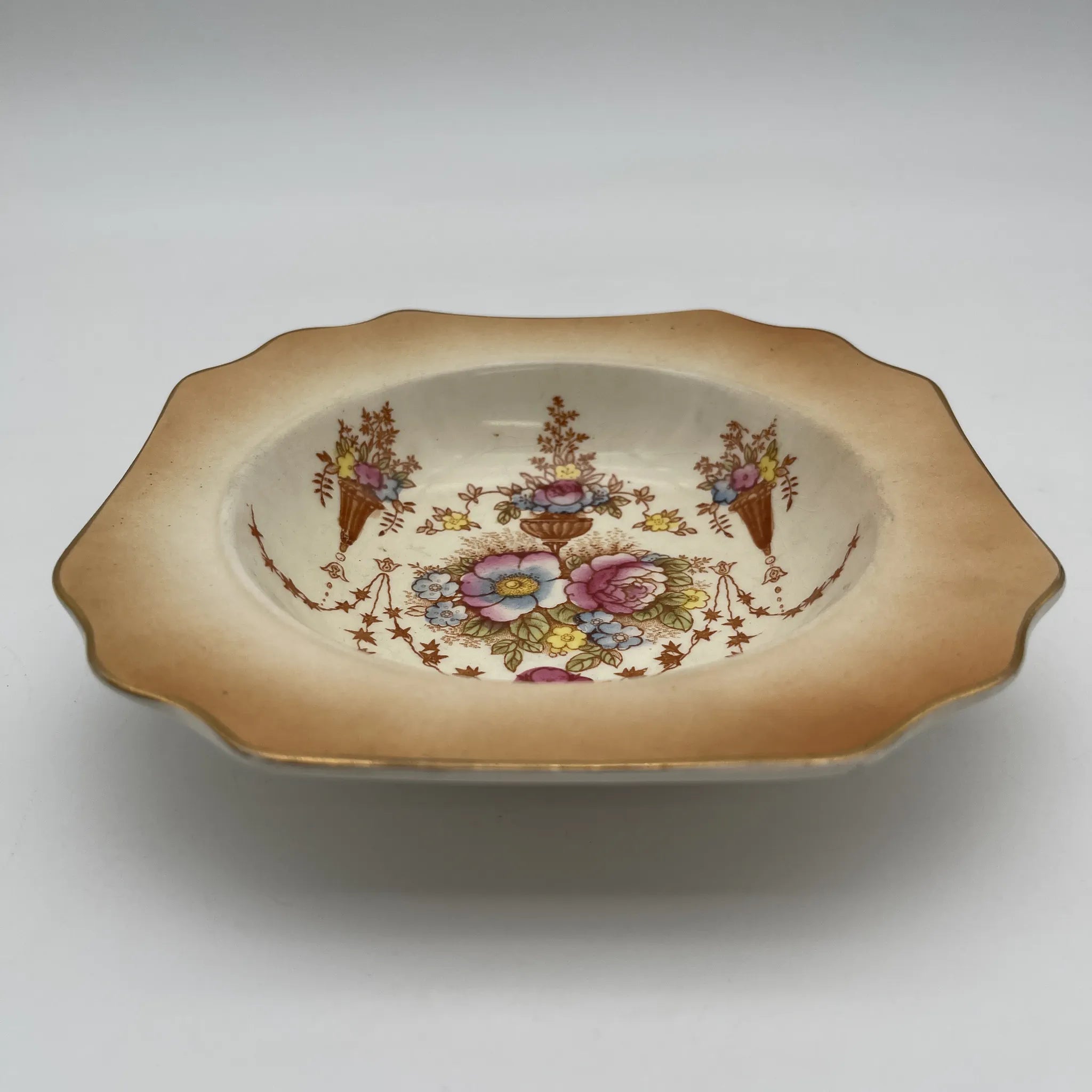 【复古】汤盘(深盘)/ Crown Devon / 1930年代(推测)/陶器/英国/铜板转印,手工彩色金彩