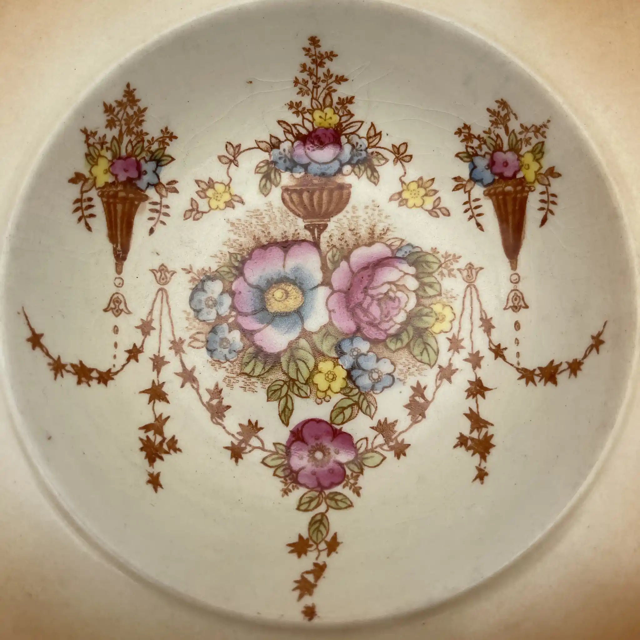 【复古】汤盘(深盘)/ Crown Devon / 1930年代(推测)/陶器/英国/铜板转印,手工彩色金彩
