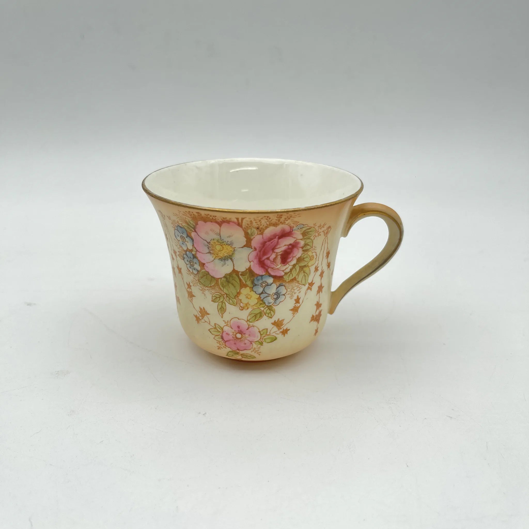 【古董】茶杯/ Crown Devon / Spring / 1910年代/陶器/英国/铜板转印,手工彩色金彩
