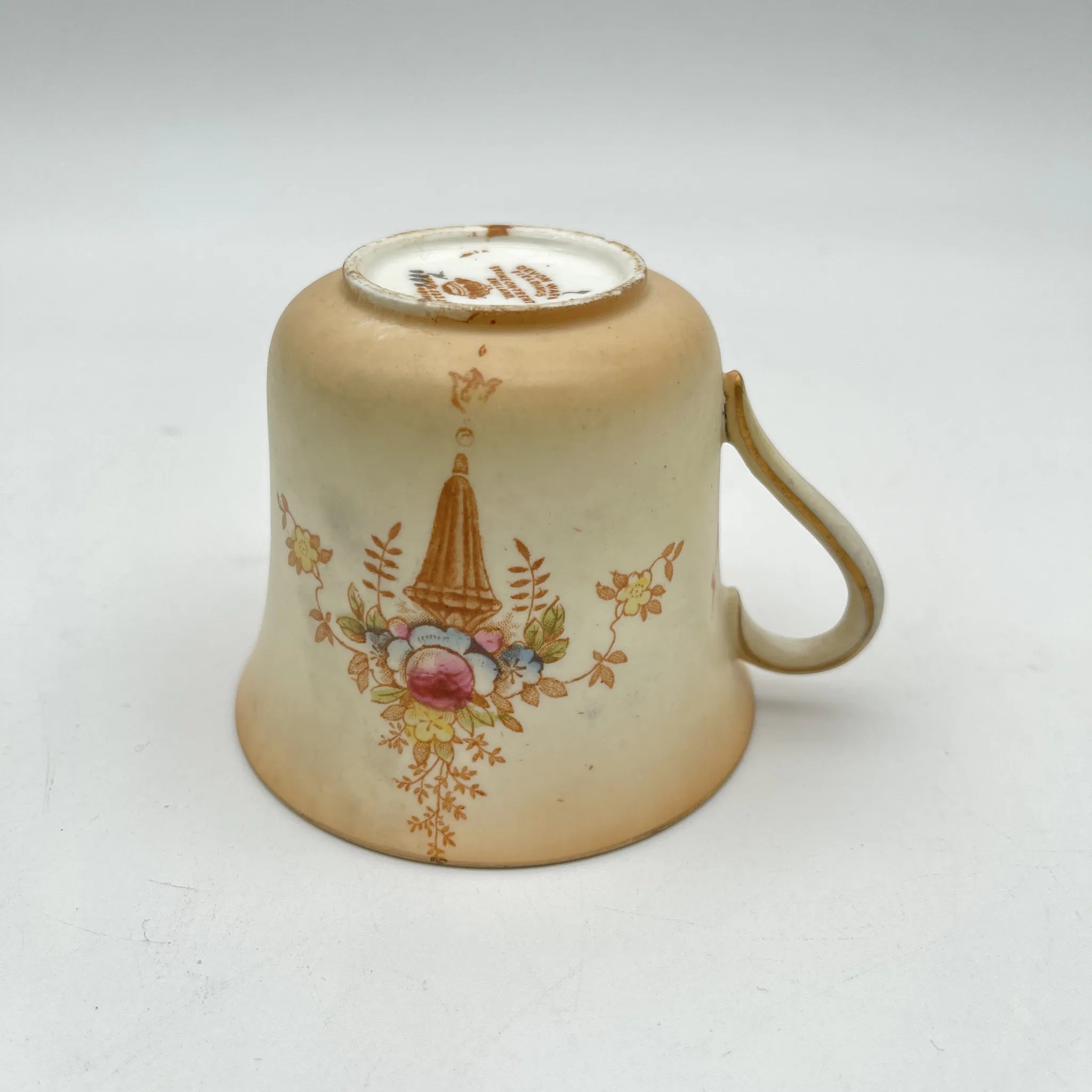 【古董】茶杯/ Crown Devon / Spring / 1910年代/陶器/英国/铜板转印,手工彩色金彩