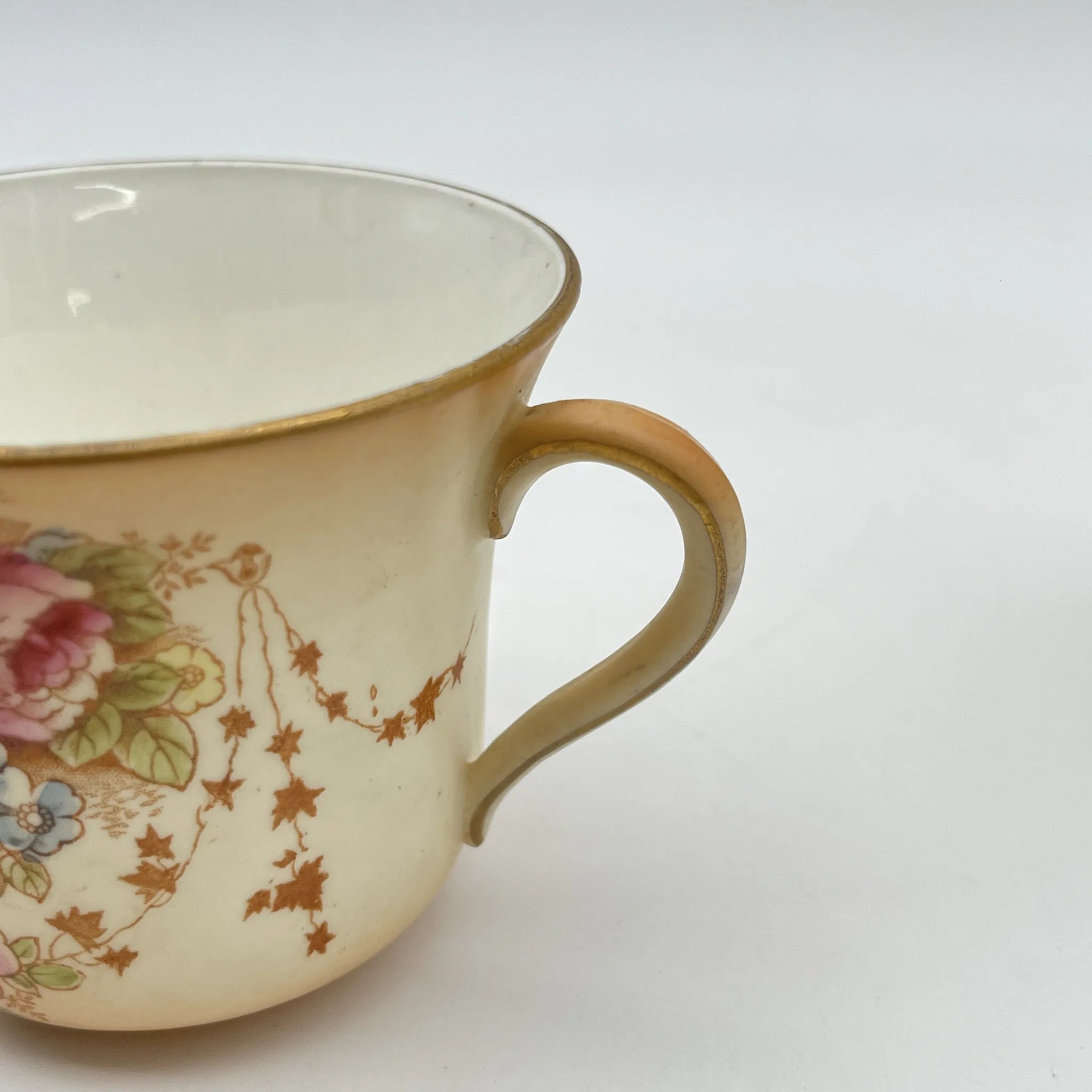 【アンティーク】 ティーカップ2P / Crown Devon (クラウンデボン) / Spring / 1910-1920年代 (推定) / 陶器 / イギリス / 銅板転写, 手彩色 金彩