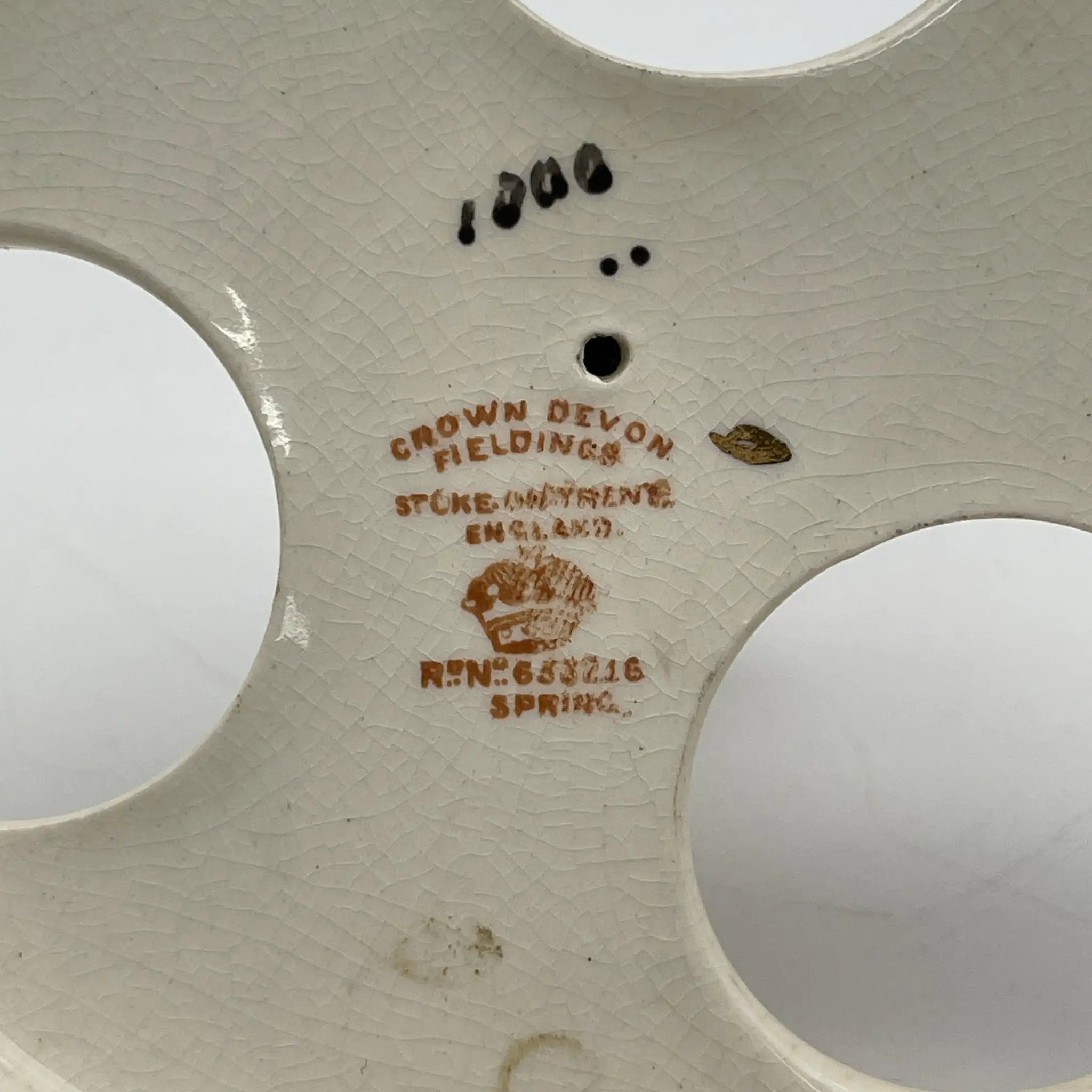 【アンティーク】 調味料入れ3P+スタンド付 / Crown Devon (クラウンデボン) / Spring / 1910-1920年代 / 陶器 / イギリス / ソルトシェーカー, ペッパーポット, マスタードポット