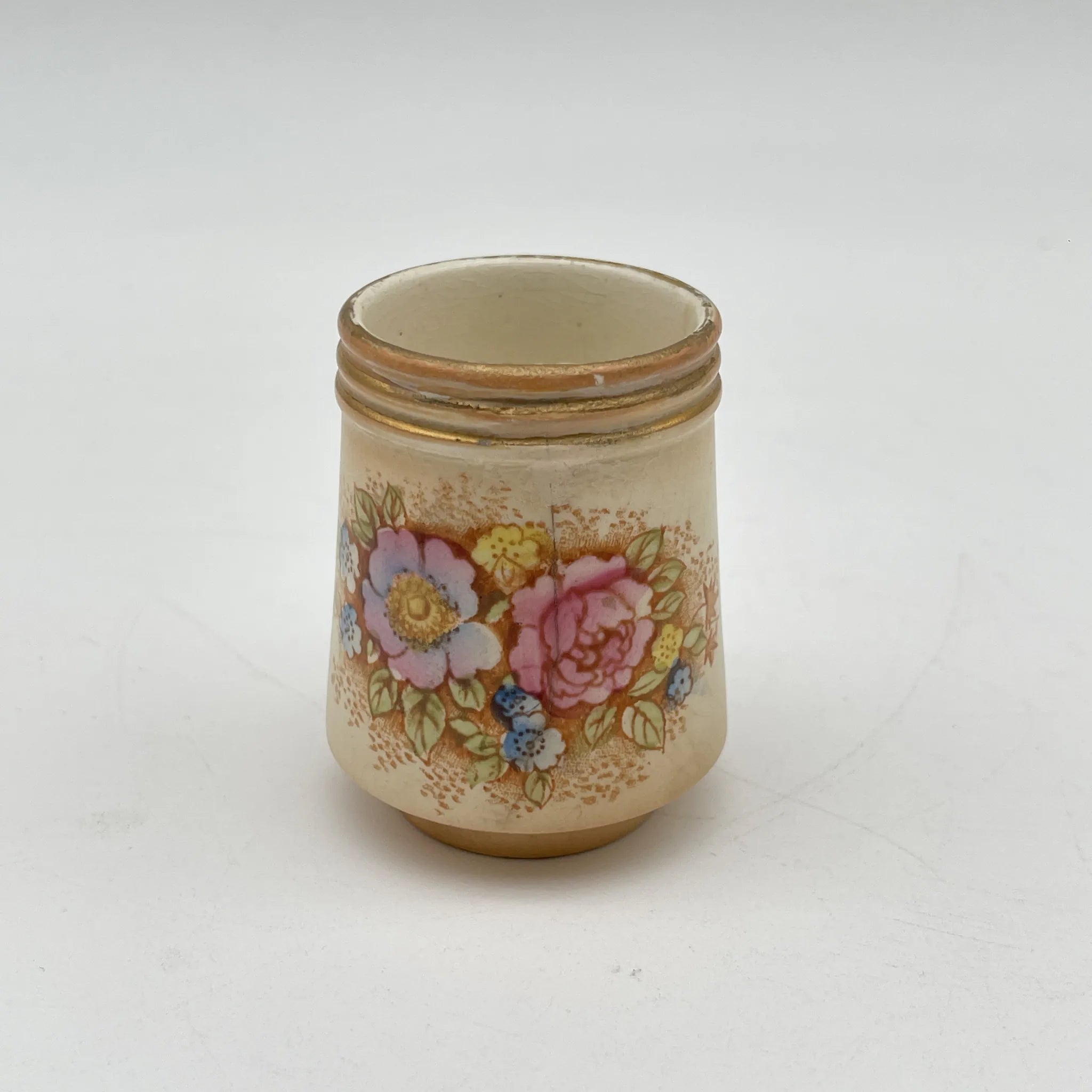 【アンティーク】 調味料入れ3P+スタンド付 / Crown Devon (クラウンデボン) / Spring / 1910-1920年代 / 陶器 / イギリス / ソルトシェーカー, ペッパーポット, マスタードポット