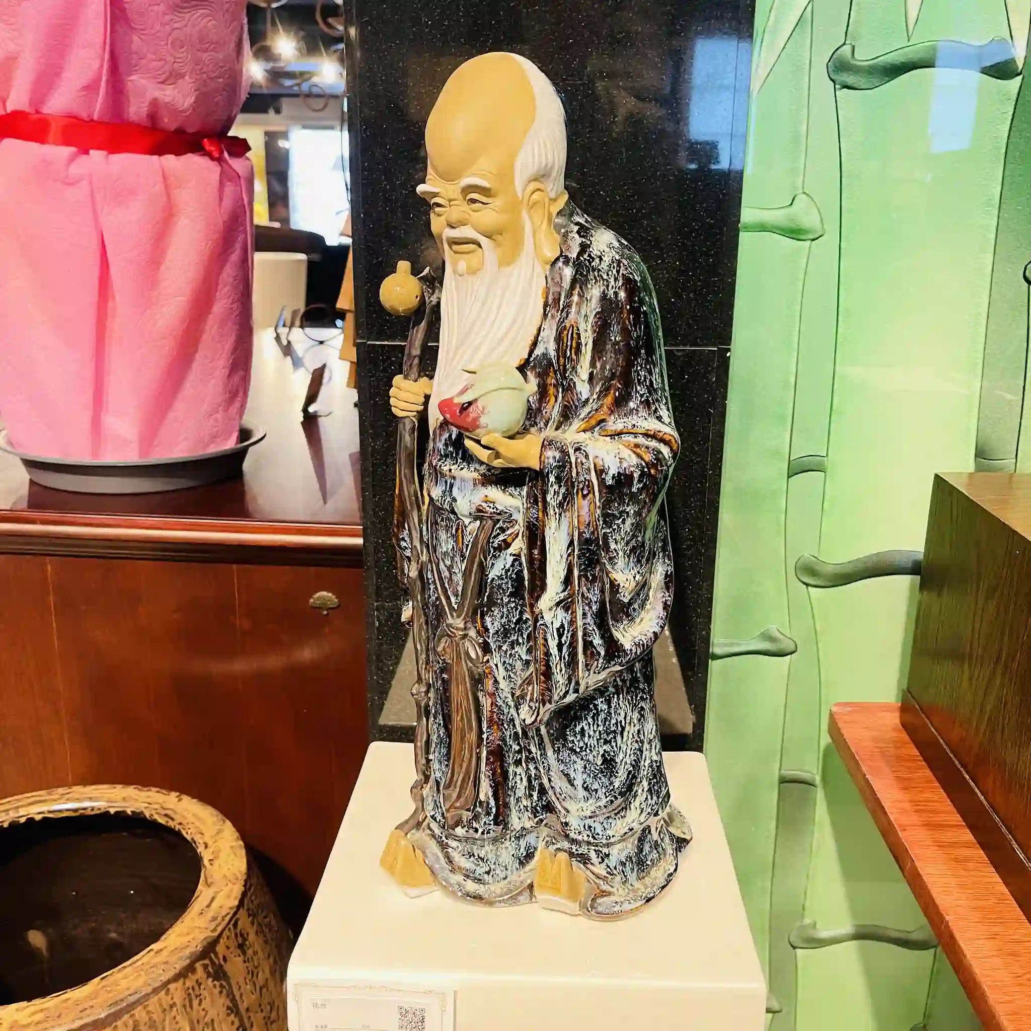 【骨董品】 陶器 桃仙人像 中国