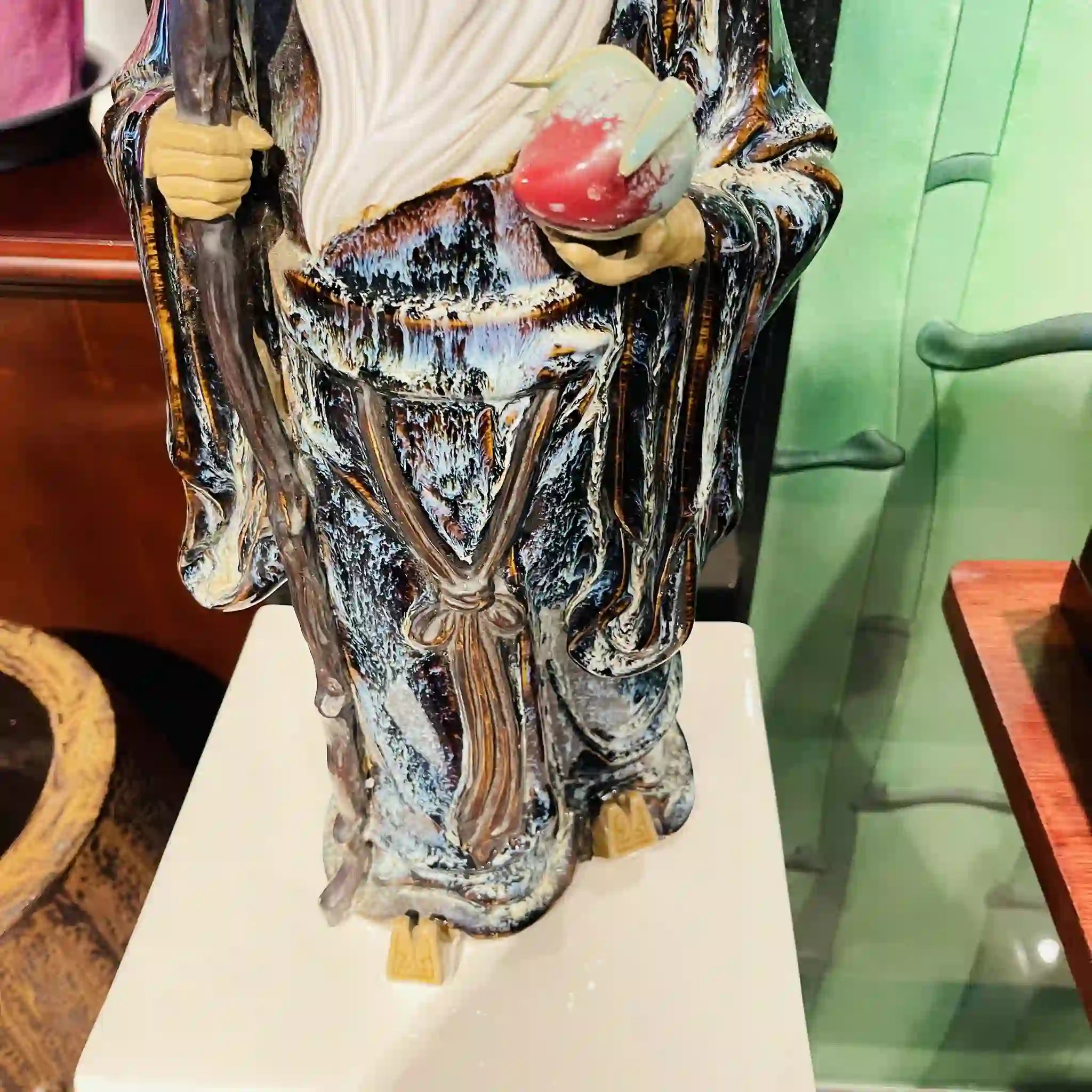 【骨董品】 陶器 桃仙人像 中国